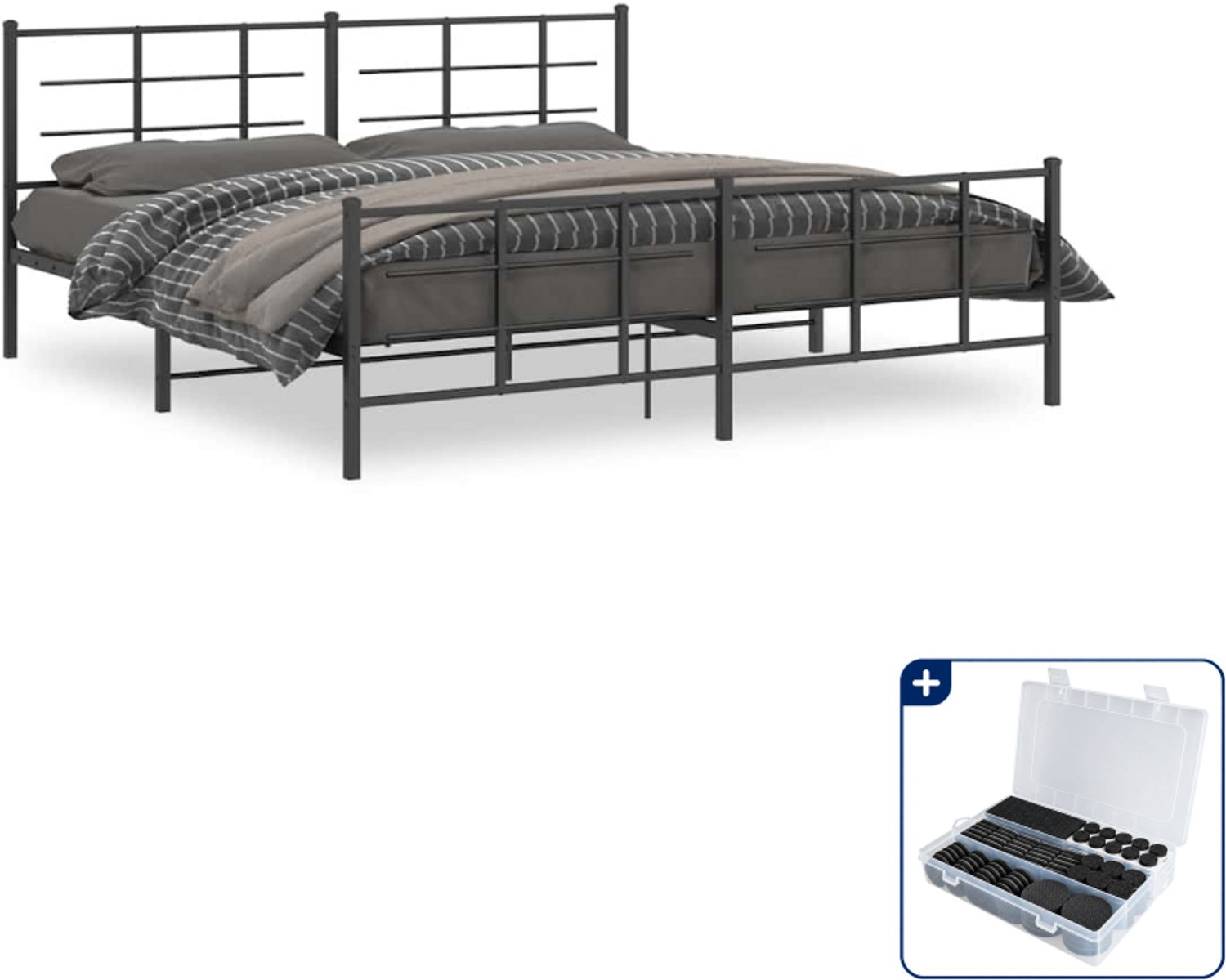vidaXL bedframe 193 x 203 cm - metaal - zwart - Inclusief antikrasvilt 177-delig