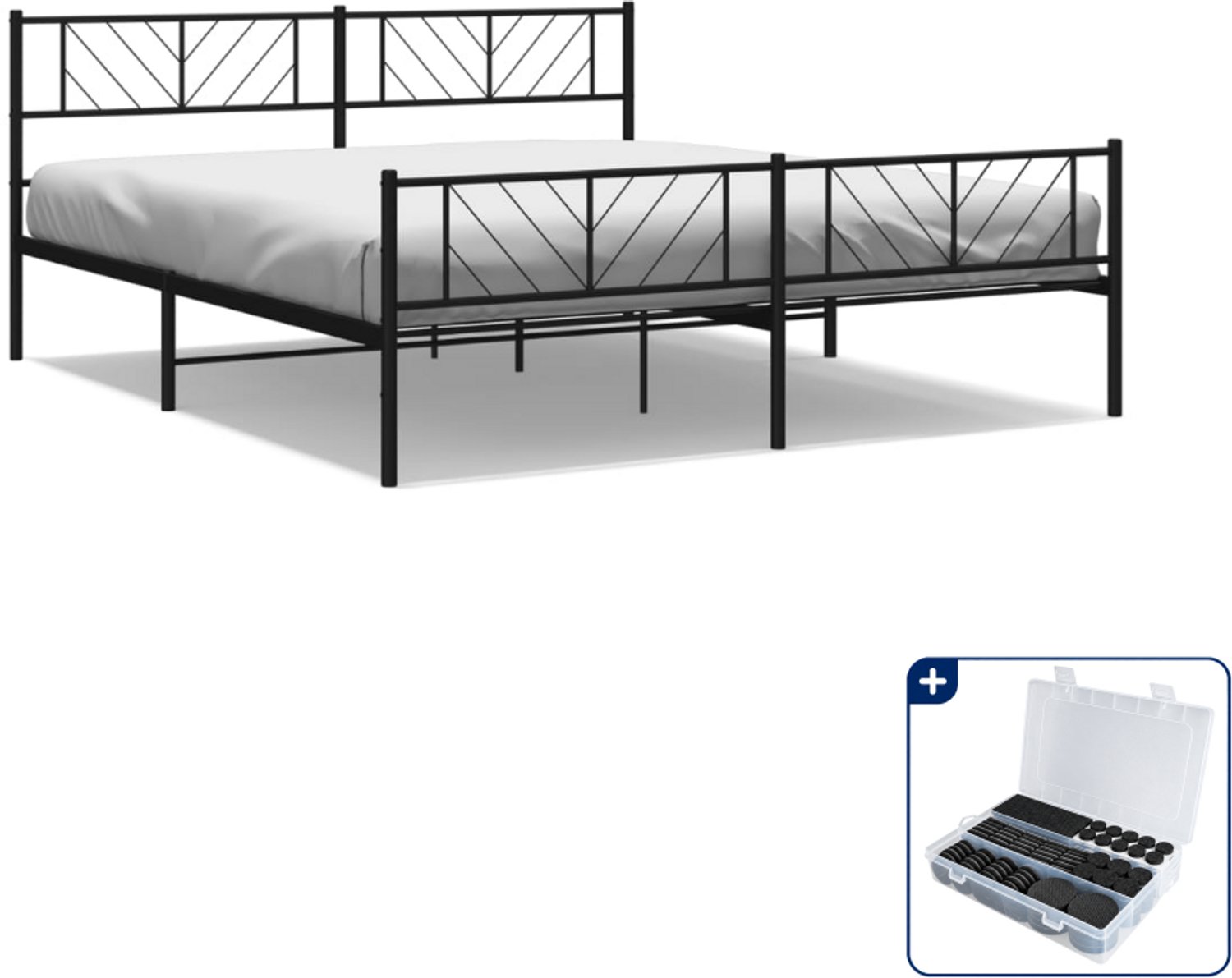 vidaXL bedframe met voetbord - Kingsize - 180 x 200 cm - zwart - Inclusief antikrasvilt 177-delig