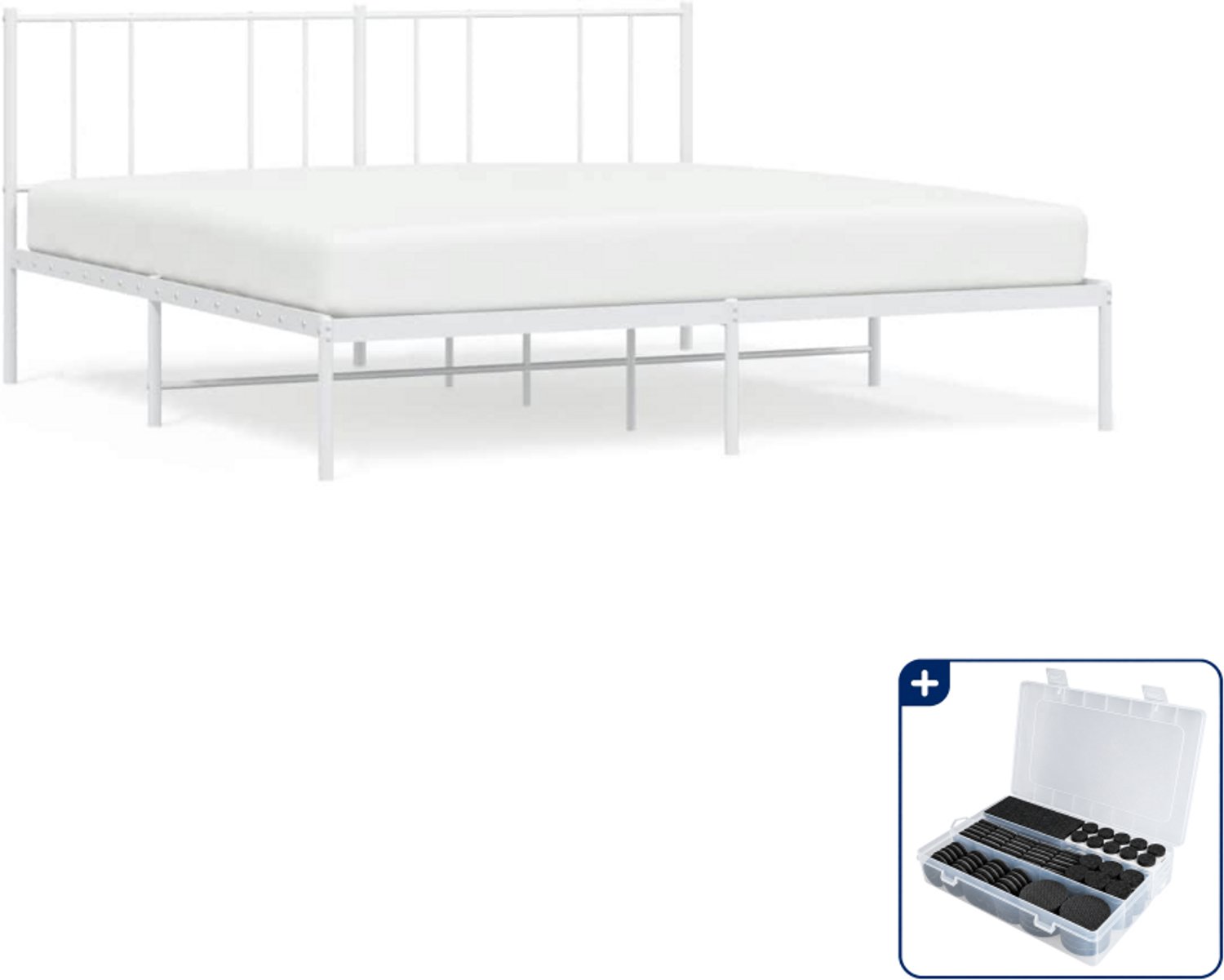 vidaXL Bedframe - 200 x 200 cm - metaal - wit - Inclusief antikrasvilt 177-delig