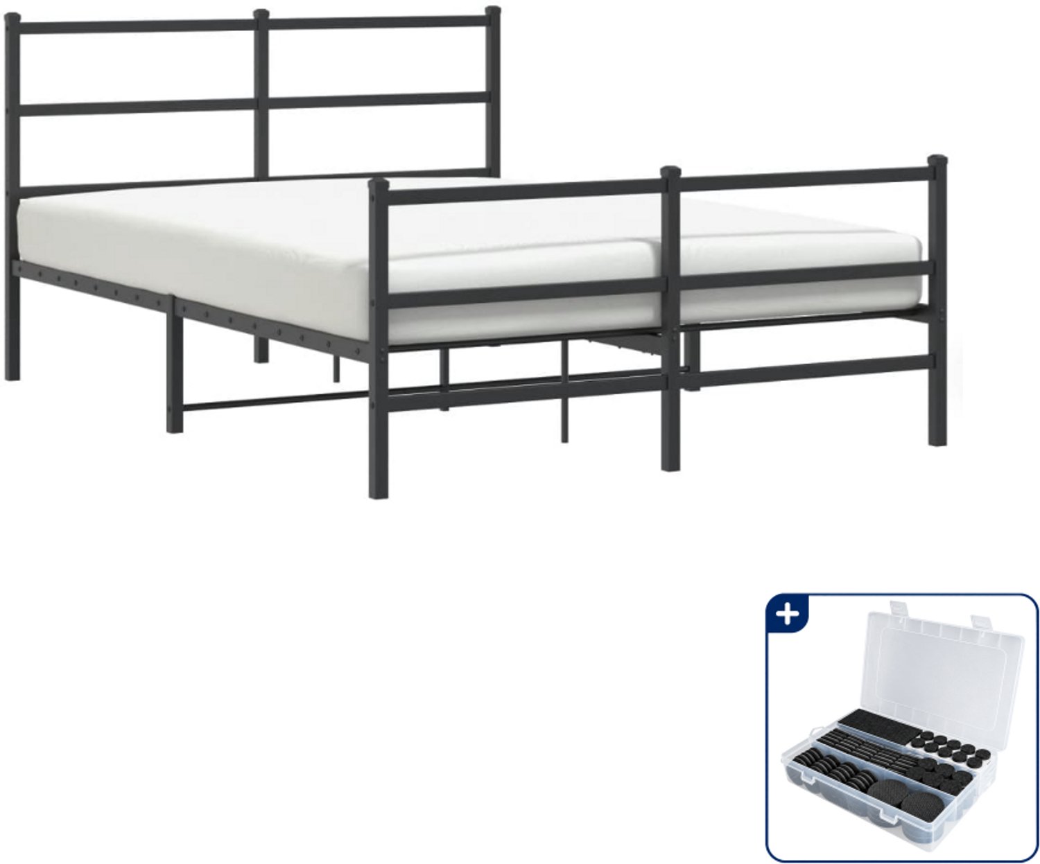 vidaXL Bedframe - 135 x 190 cm - staal - zwart - Inclusief antikrasvilt 177-delig