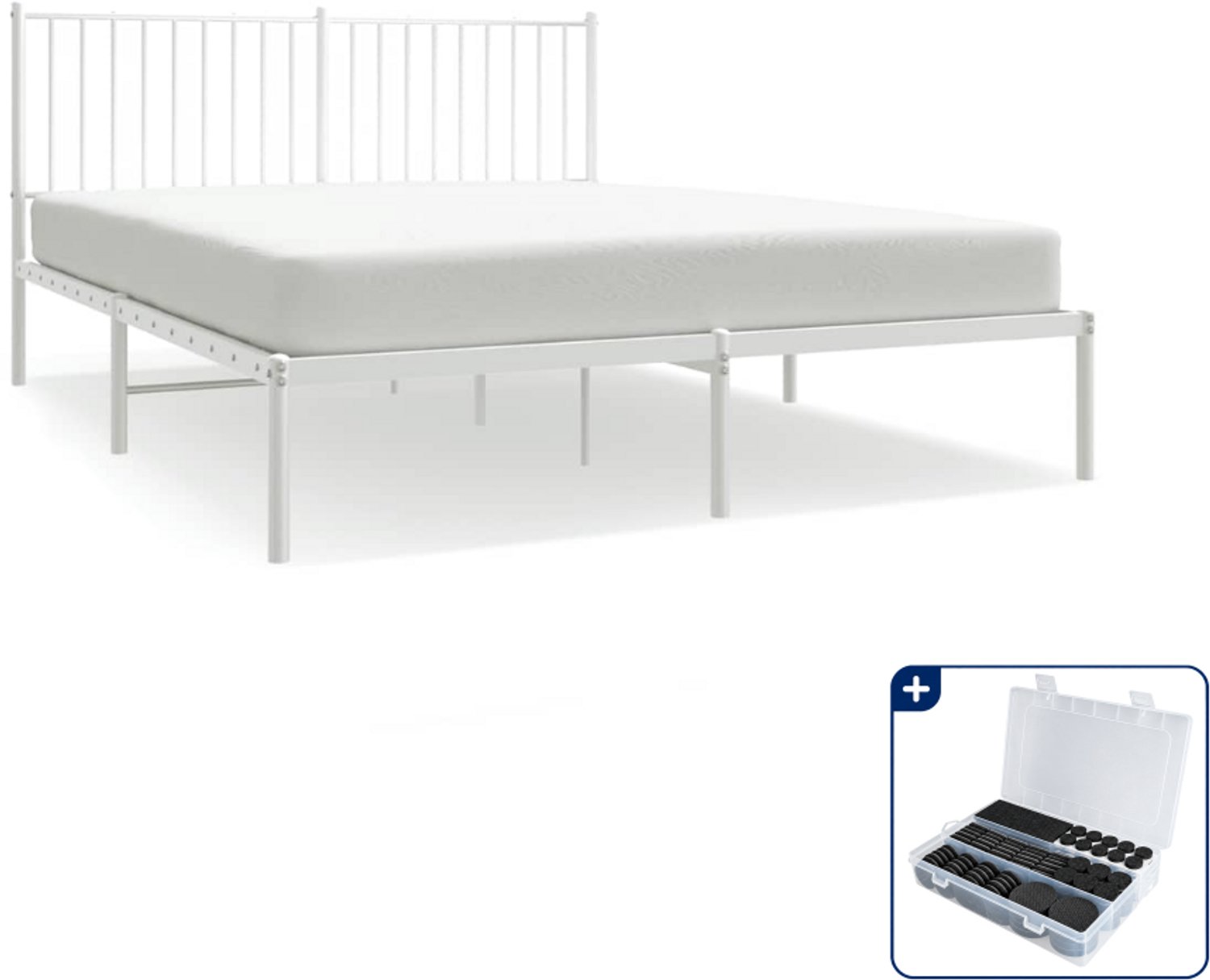 vidaXL bedframe met hoofdbord - Queensize - 160 x 200 cm - wit - Inclusief antikrasvilt 177-delig