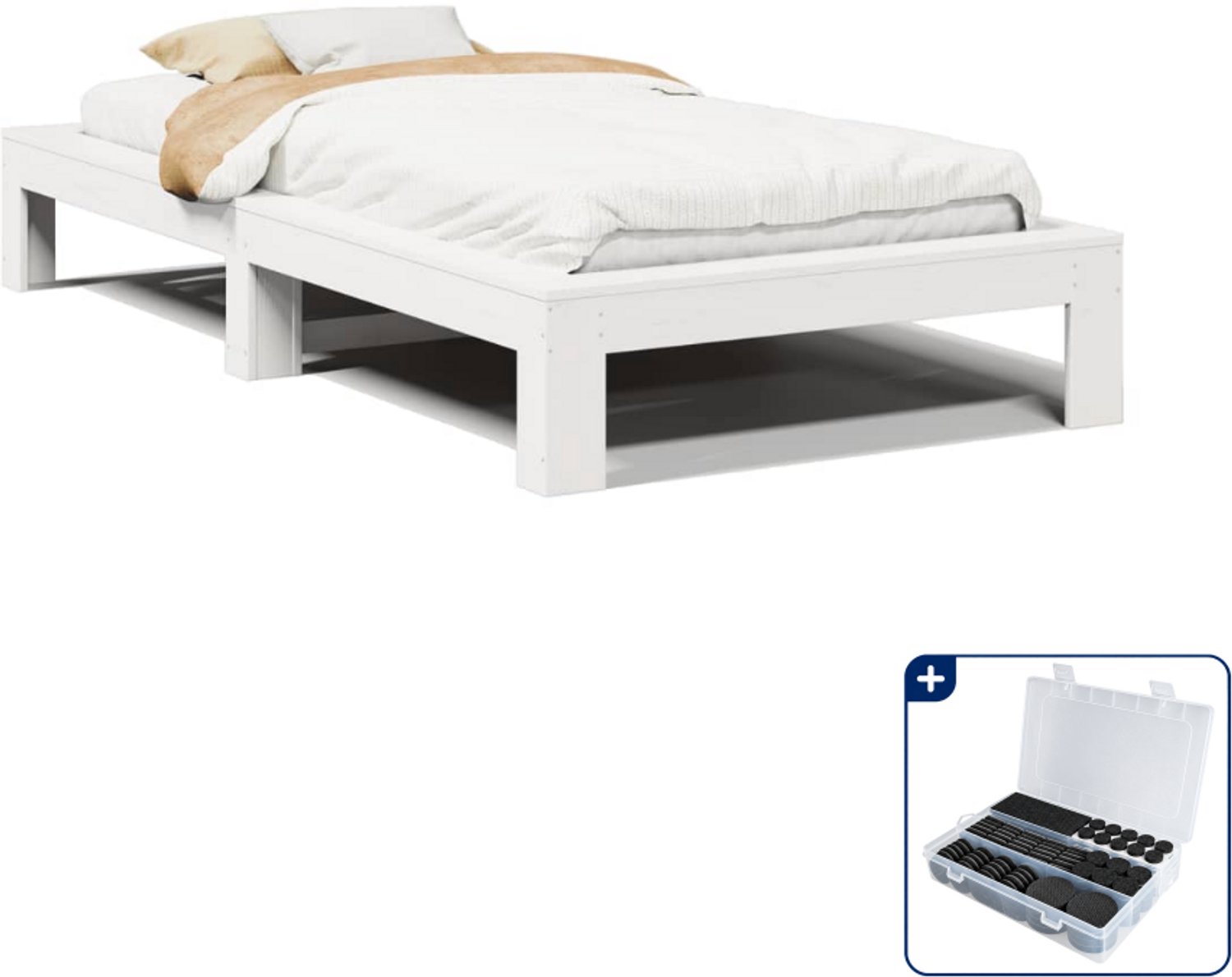 vidaXL bedframe - 90 x 190 cm - massief grenenhout - wit - Inclusief antikrasvilt 177-delig
