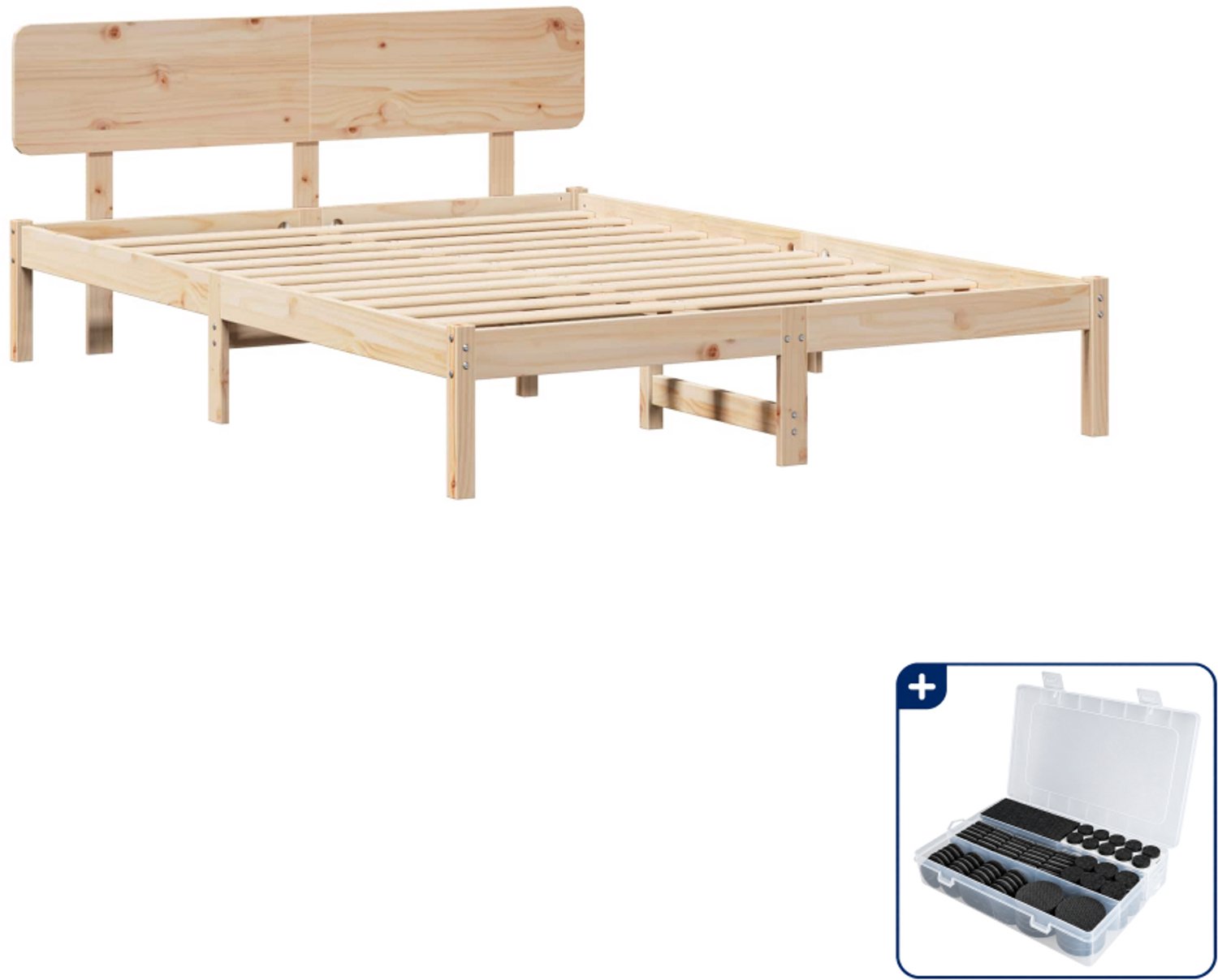 vidaXL bedframe met hoofdeinde - Small double - 140 x 200 cm - naturel - Inclusief antikrasvilt 177-delig Bruin