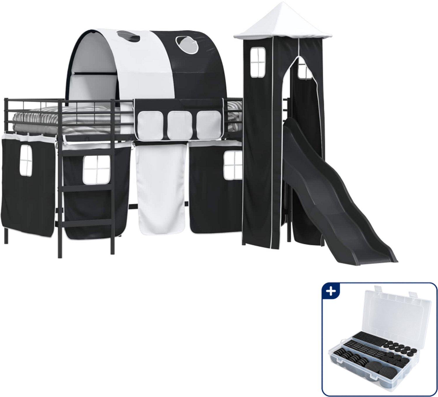 vidaXL stapelbed voor kinderen - 90 x 200 cm - metaal - zwart - Inclusief antikrasvilt 177-delig