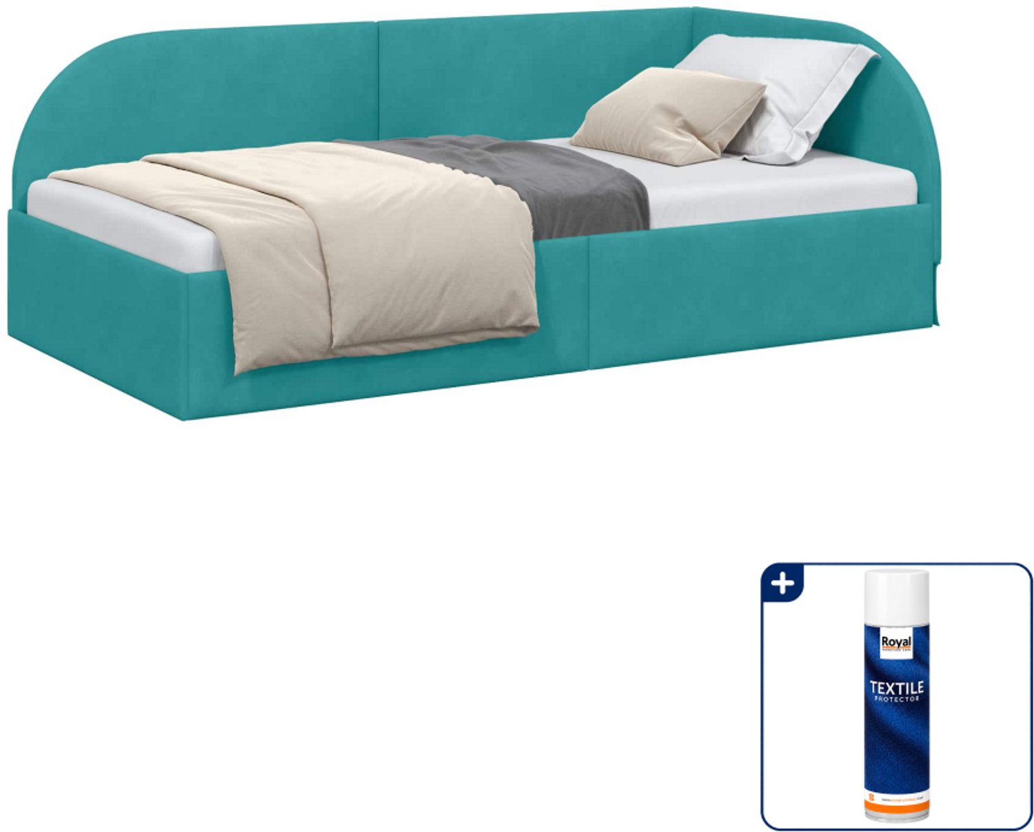 vidaXL hoekbedframe - 90 x 190 cm - fluweel - turquoise - Inclusief textielbeschermer 500 ml