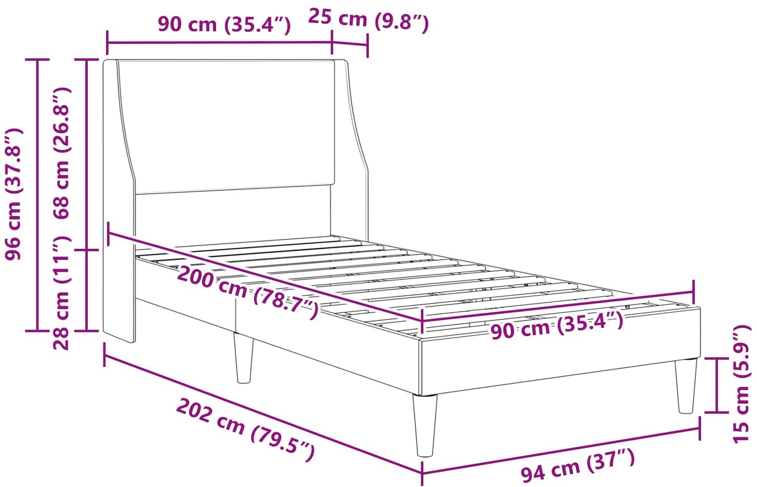 vidaXL bedframe - 90 x 200 cm - stof - lichtgrijs - Inclusief textielbeschermer 500 ml
