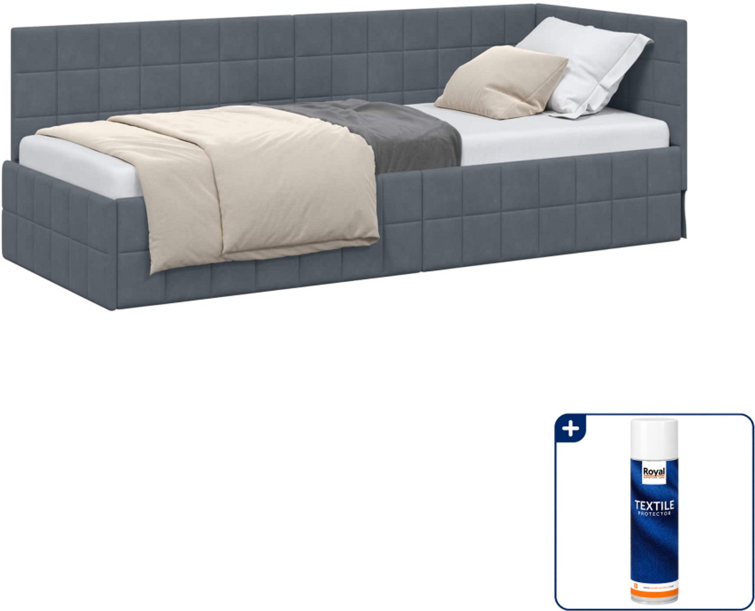 vidaXL hoekbedframe - 80 x 200 cm - fluweel - donkergrijs - Inclusief textielbeschermer 500 ml