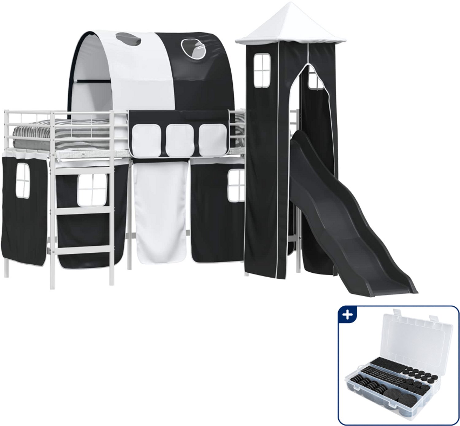 vidaXL stapelbed 90 x 190 cm - metaal - wit en zwart - Inclusief antikrasvilt 177-delig