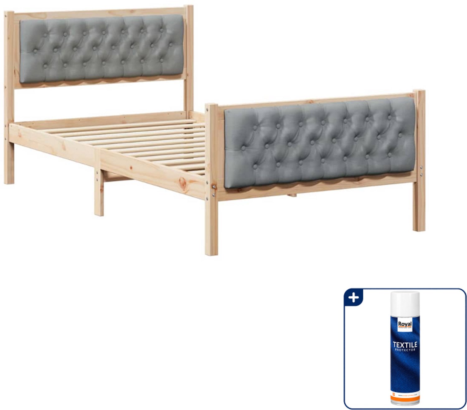 vidaXL bedframe - 100 x 200 cm - massief grenenhout - lichtgrijs - Inclusief textielbeschermer 500 ml Bruin