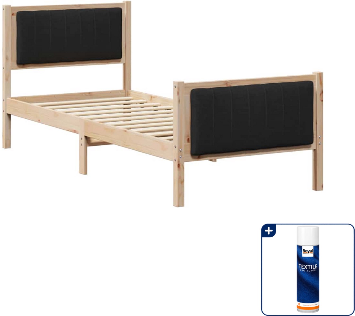 vidaXL bedframe - 80 x 200 cm - massief grenenhout - bruin en zwart - Inclusief textielbeschermer 500 ml