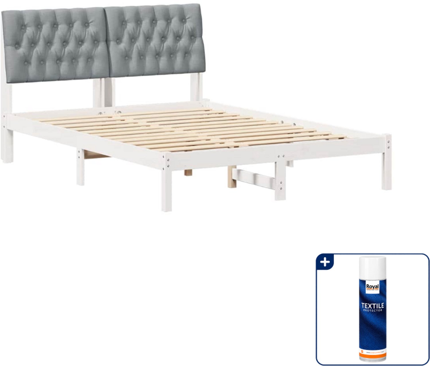vidaXL bedframe - 135 x 190 cm - massief grenenhout - wit - Inclusief textielbeschermer 500 ml