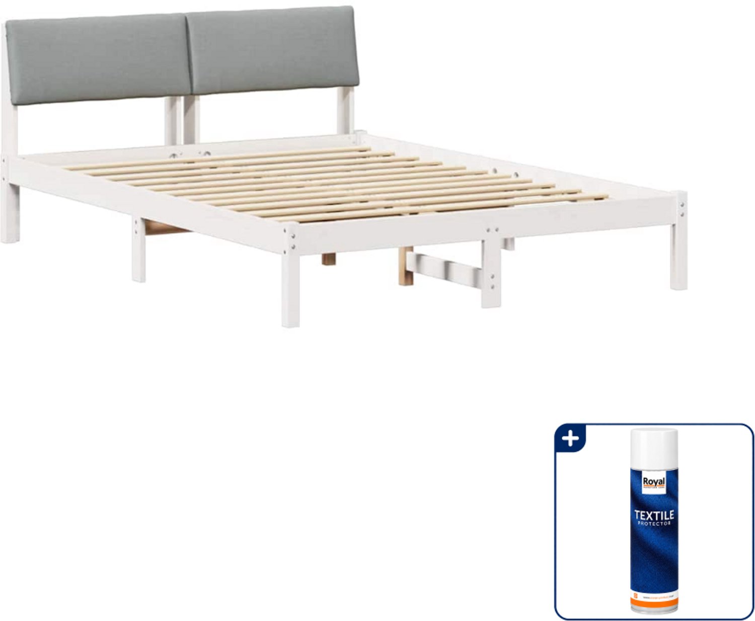 vidaXL Bedframe - 150 x 200 cm - massief grenenhout - wit en lichtgrijs - Inclusief textielbeschermer 500 ml