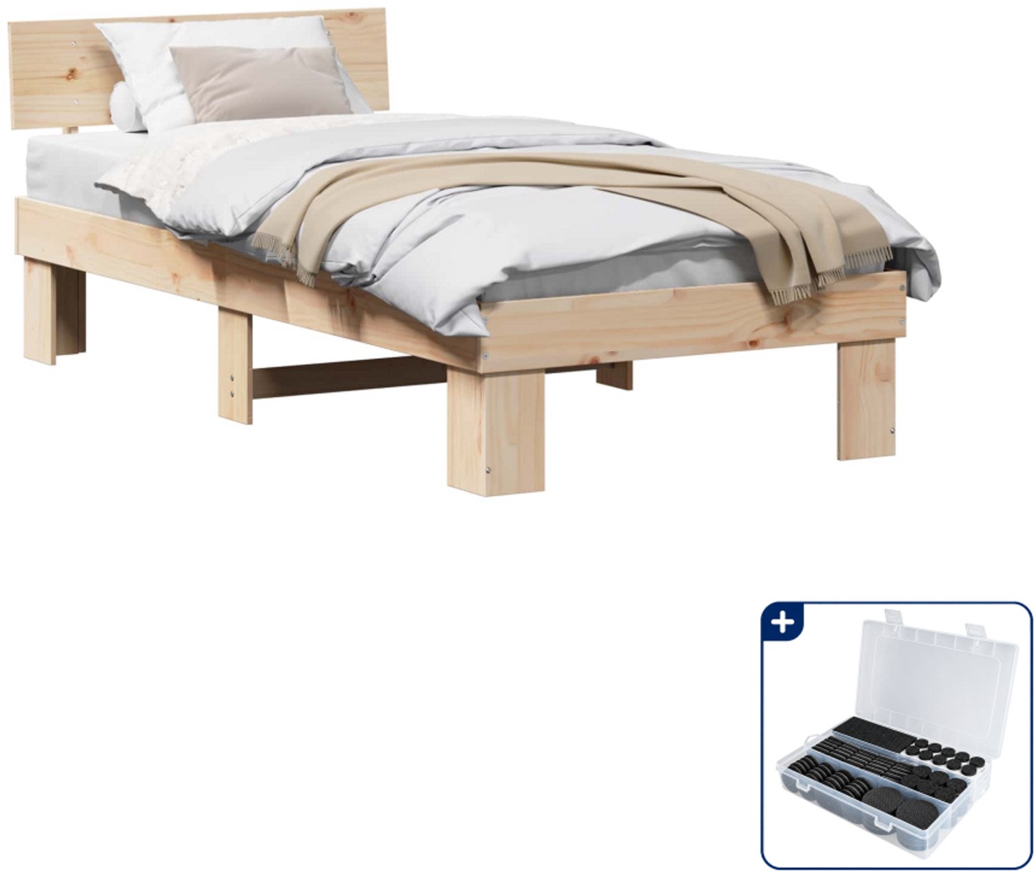 vidaXL bedframe met hoofdeinde - 100 x 200 cm - massief grenenhout - Inclusief antikrasvilt 177-delig Bruin