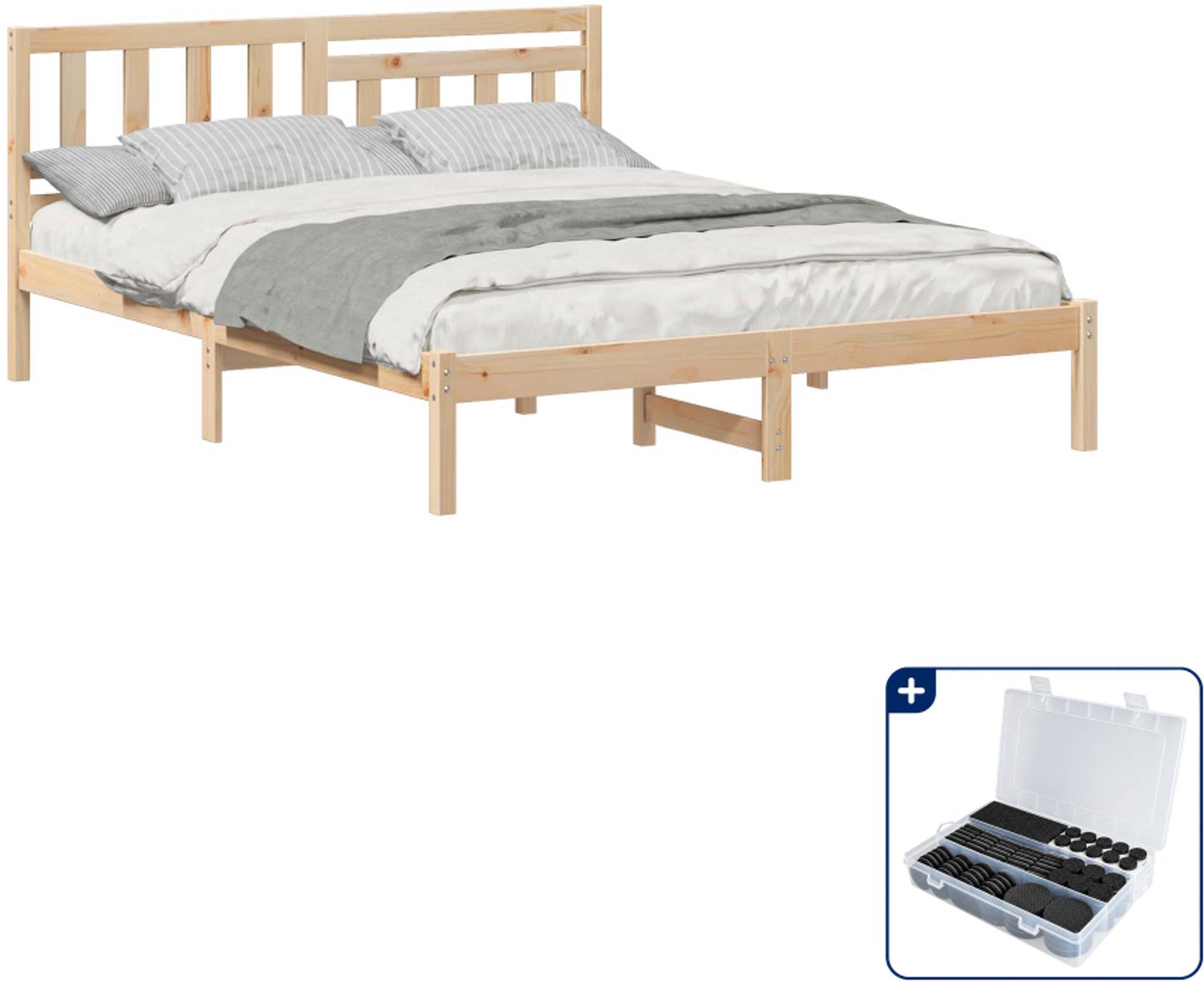 vidaXL bedframe met hoofdeinde - Queensize - 160 x 200 cm - bruin - Inclusief antikrasvilt 177-delig