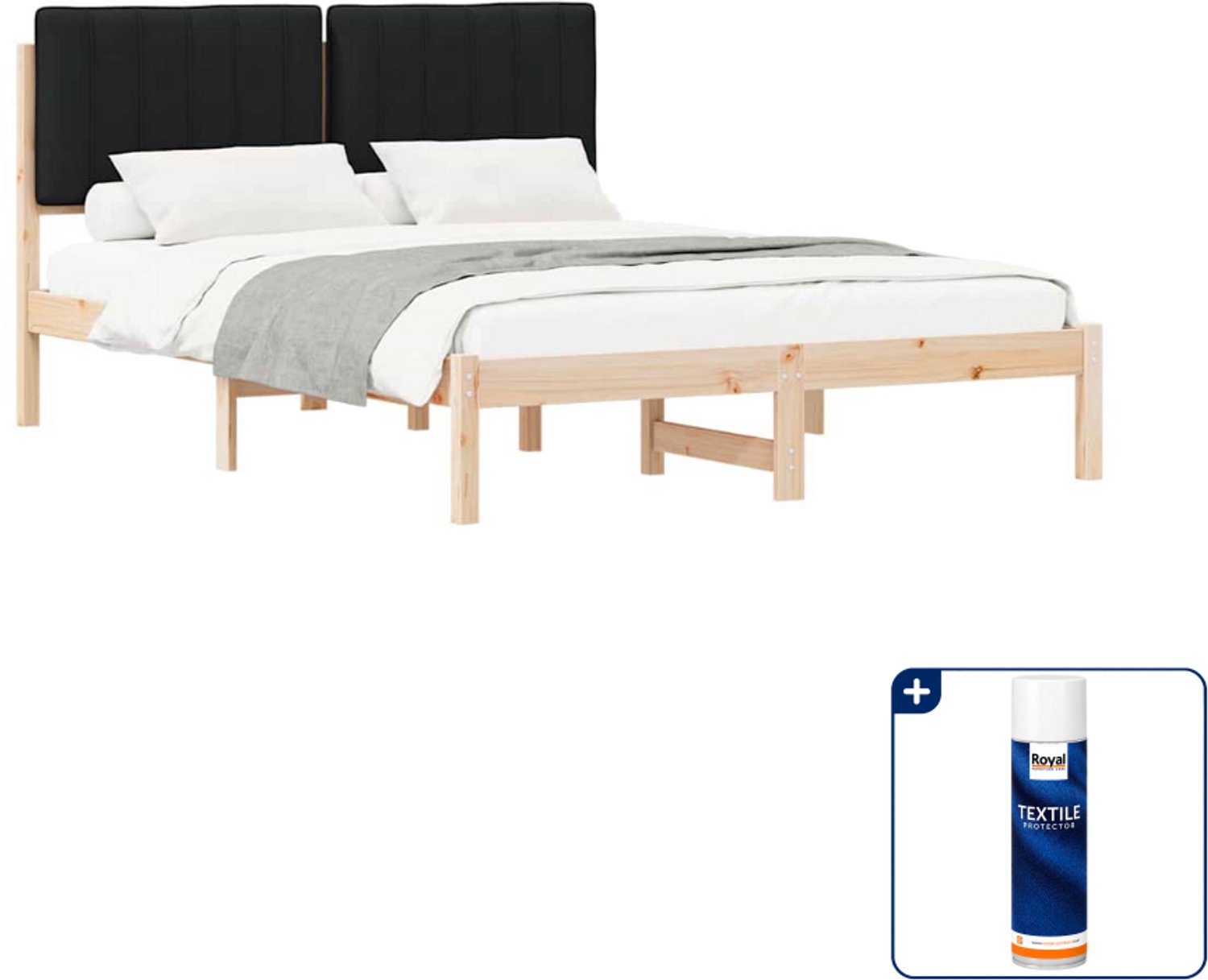 vidaXL bedframe - 135 x 190 cm - zwart - Inclusief textielbeschermer 500 ml