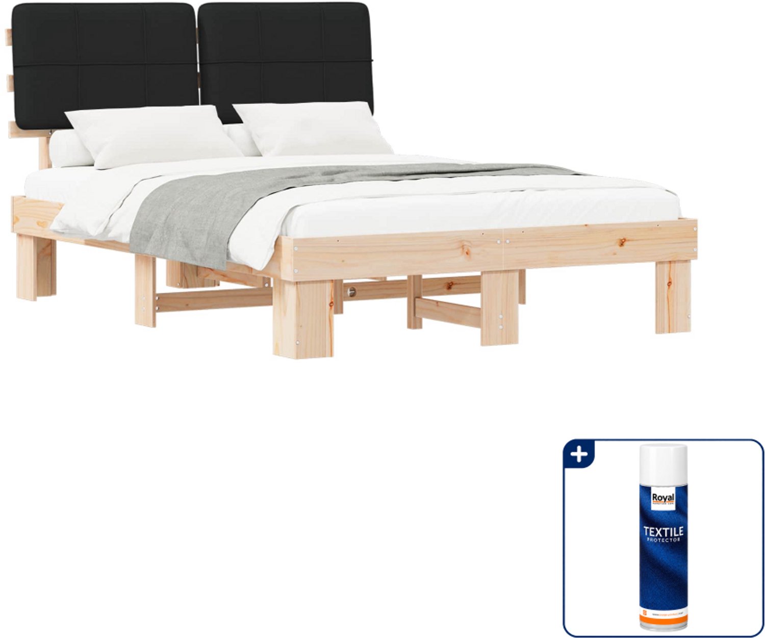 vidaXL bedframe - 120 x 200 cm - massief grenenhout - zwart - Inclusief textielbeschermer 500 ml