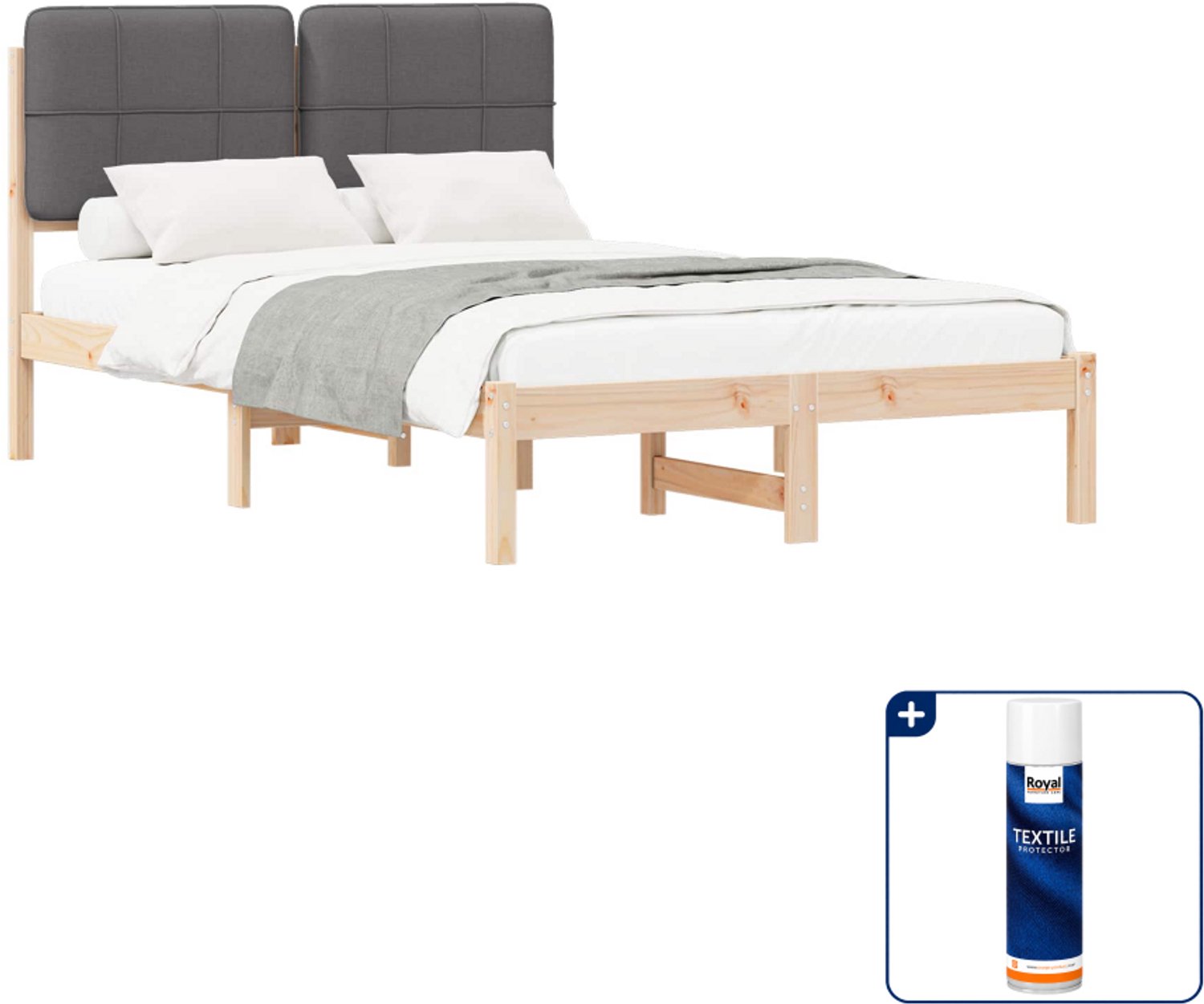 vidaXL bedframe - 120 x 190 cm - massief grenenhout - donkergrijs - Inclusief textielbeschermer 500 ml