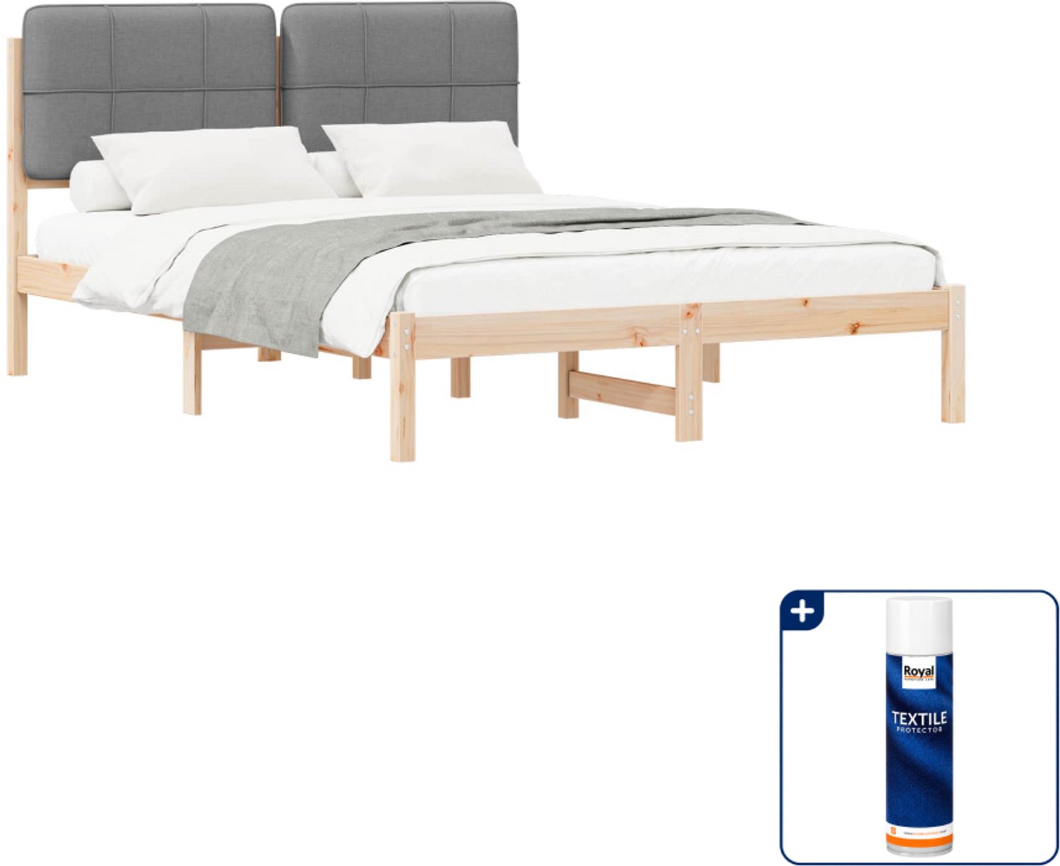 vidaXL bedframe - 135 x 190 cm - lichtgrijs - Inclusief textielbeschermer 500 ml