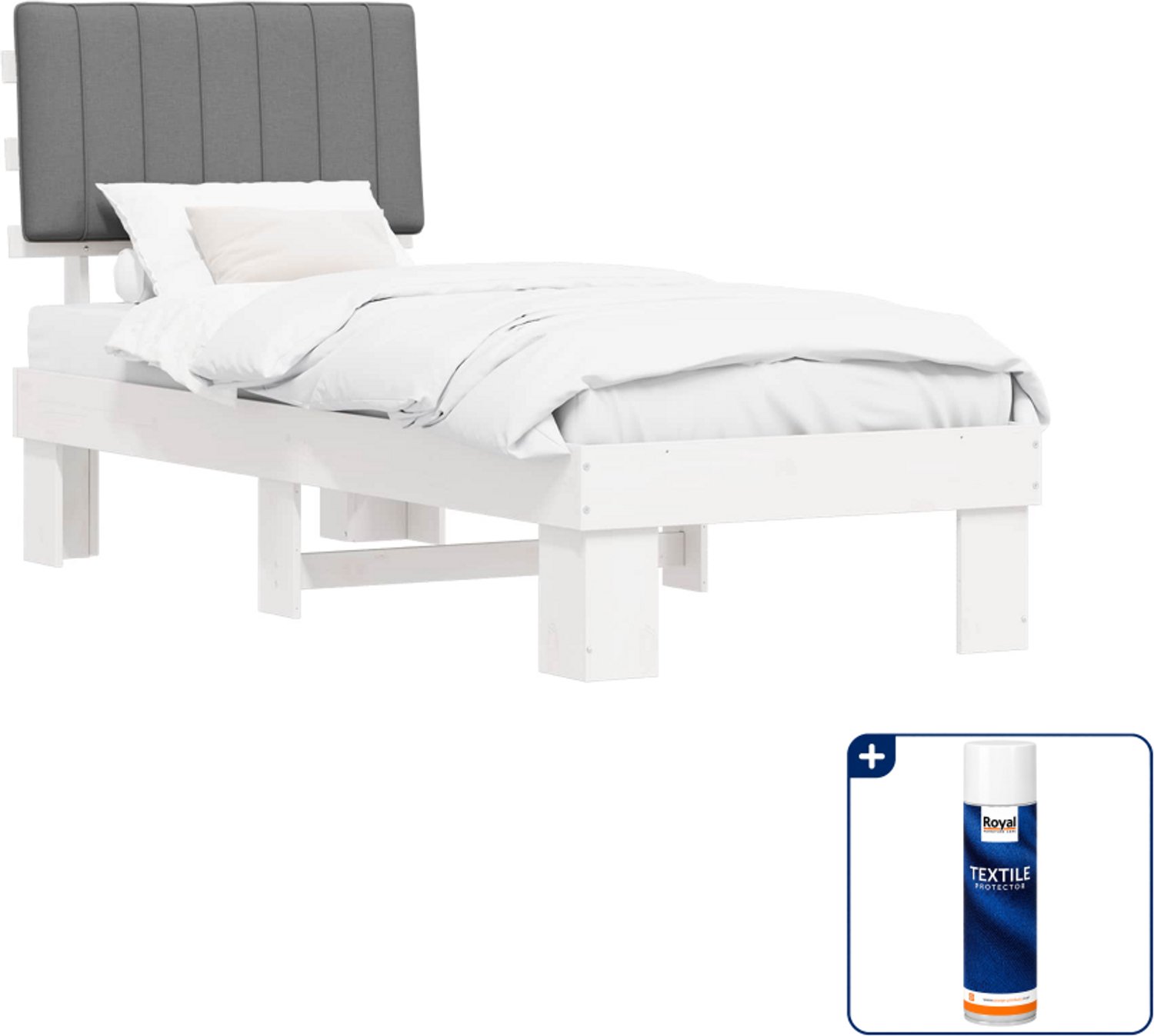 vidaXL bedframe - 75 x 190 cm - massief grenenhout - lichtgrijs - Inclusief textielbeschermer 500 ml