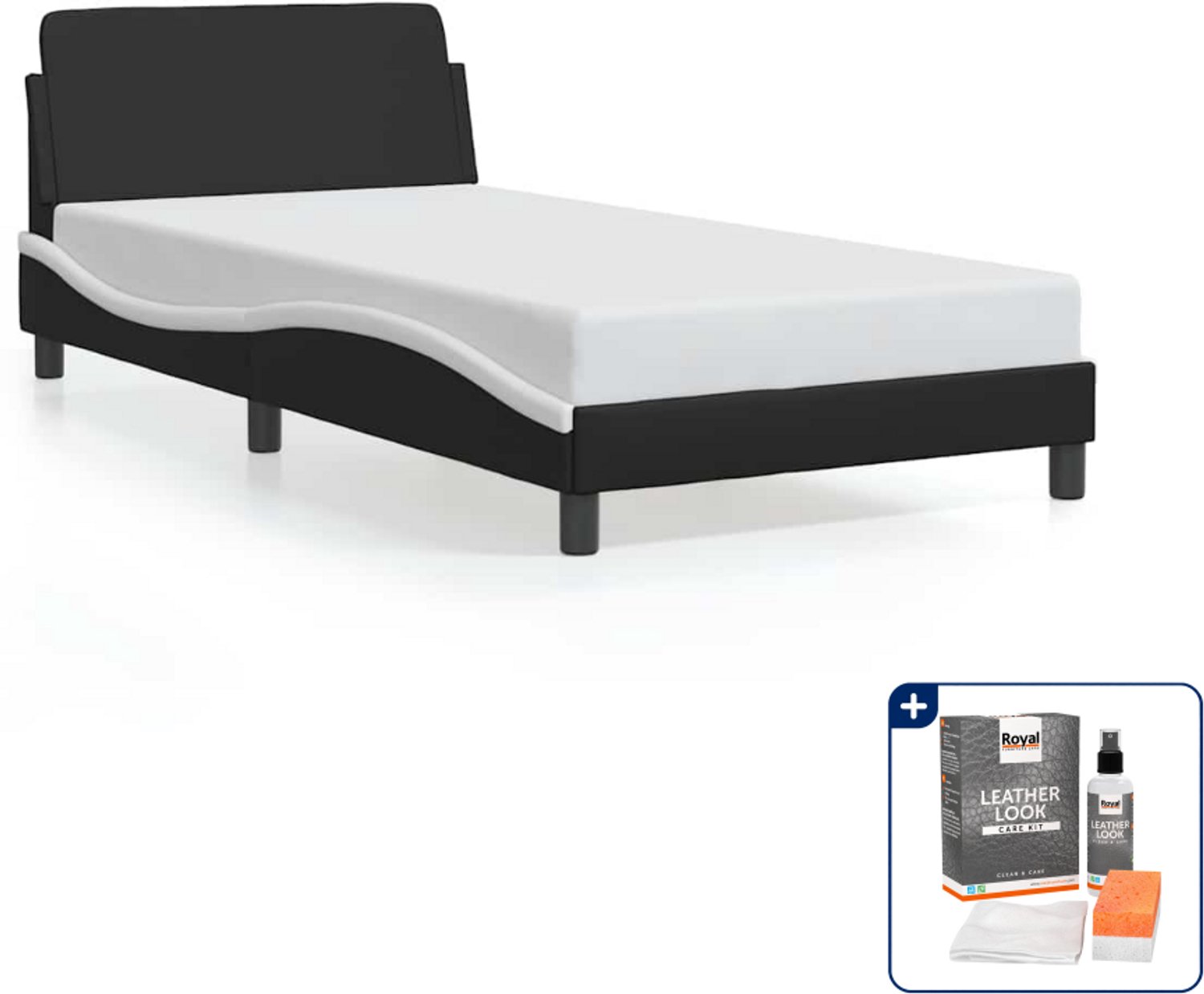 vidaXL Dover bedframe - 100 x 190 cm - kunstleer - zwart en wit - Inclusief onderhoudsset voor kunstleer 150 ml