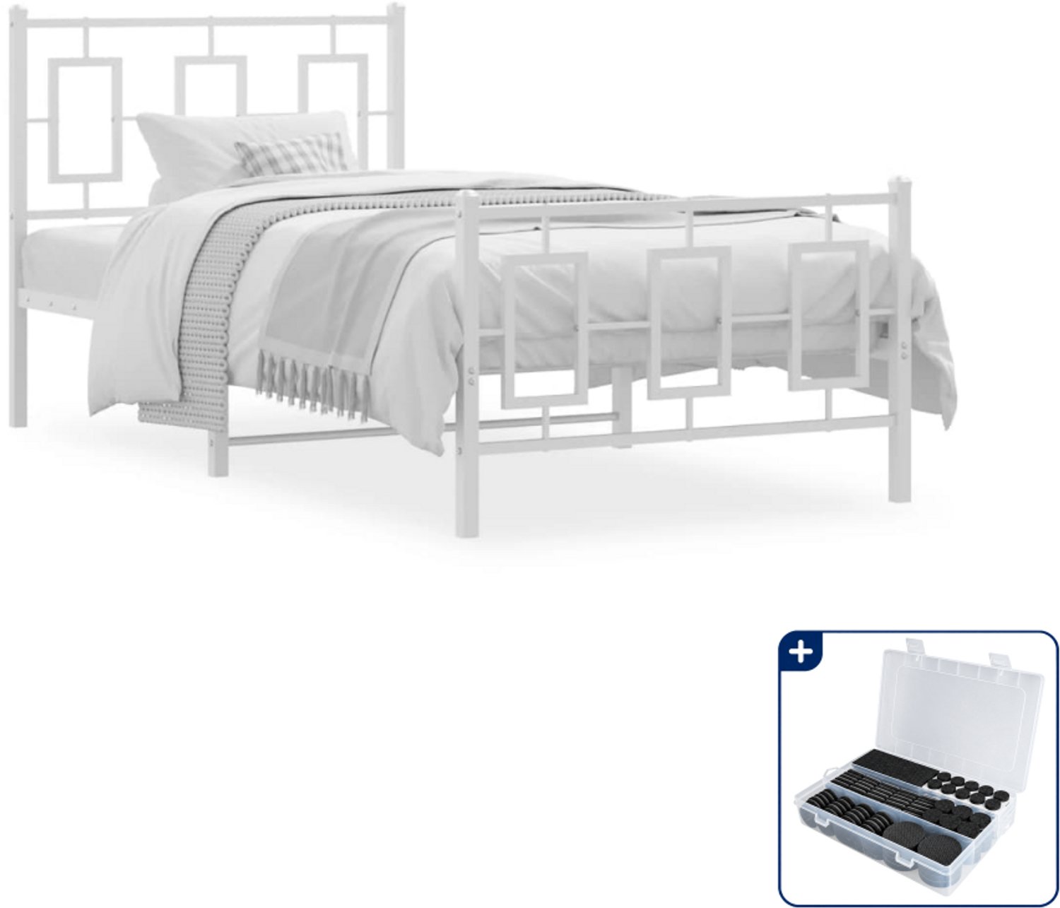 vidaXL bedframe - 90 x 200 cm - metaal - wit - Inclusief antikrasvilt 177-delig