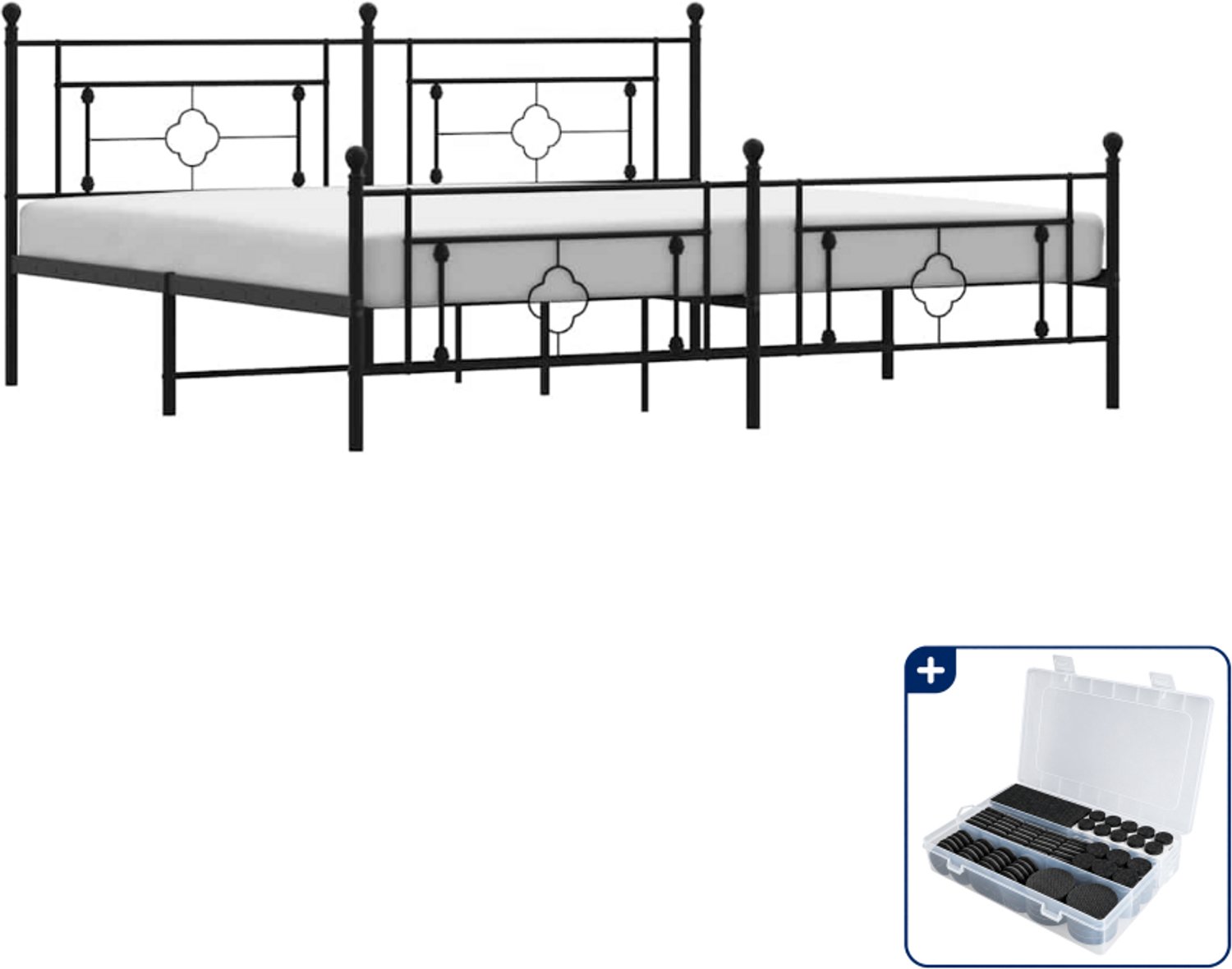 vidaXL Bedframe - 193 x 203 cm - metaal - zwart - Inclusief antikrasvilt 177-delig
