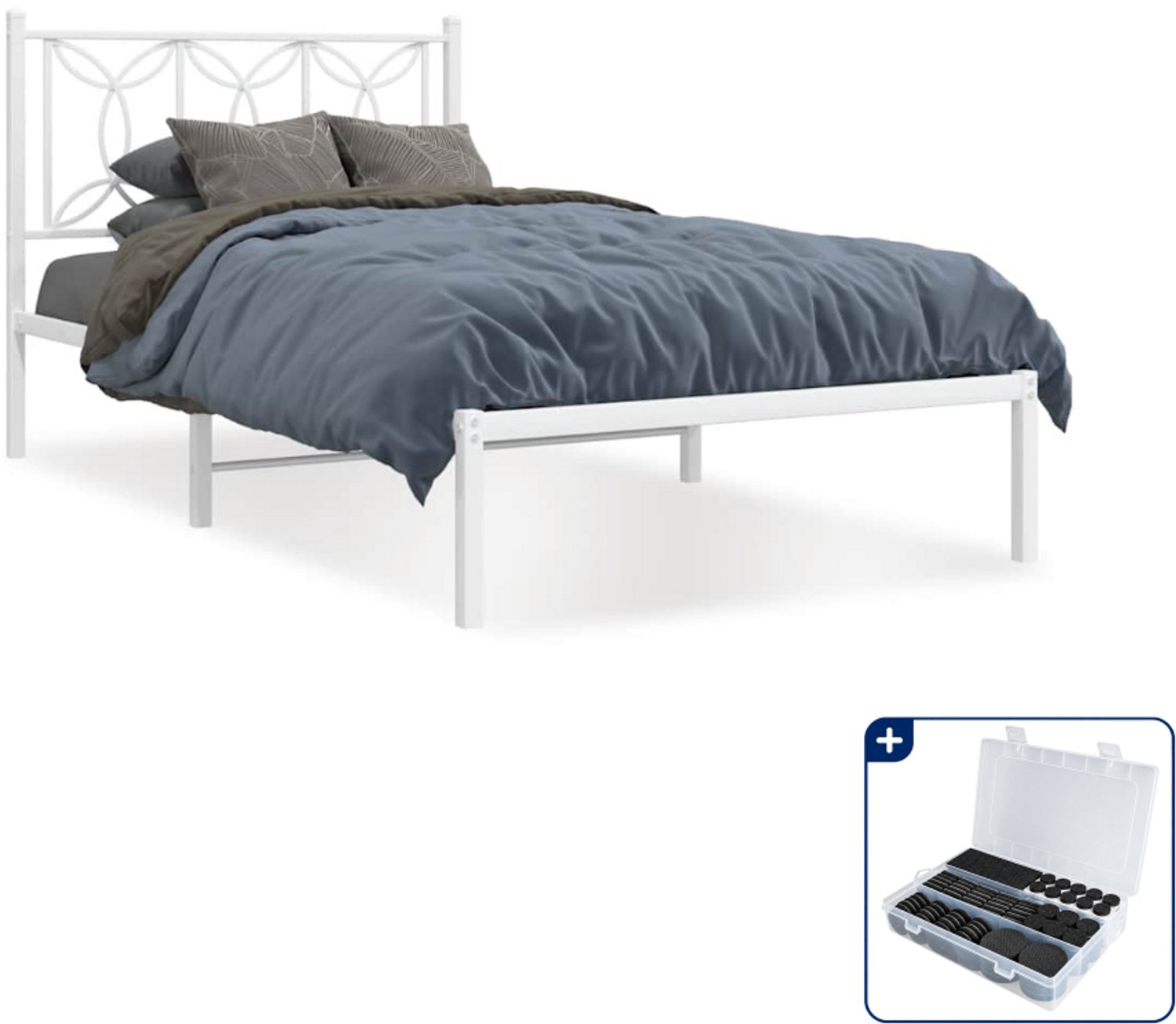 vidaXL bedframe met hoofdbord - 100 x 200 cm - staal - wit - Inclusief antikrasvilt 177-delig