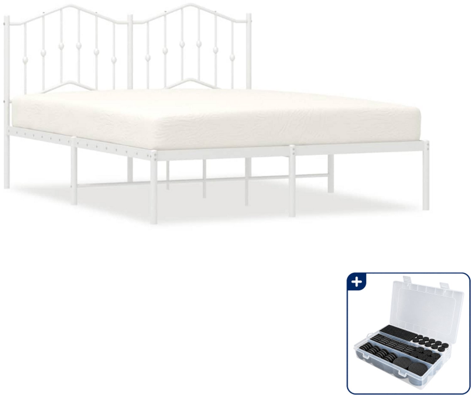 vidaXL bedframe met hoofdbord - 150 x 200 cm - staal - wit - Inclusief antikrasvilt 177-delig