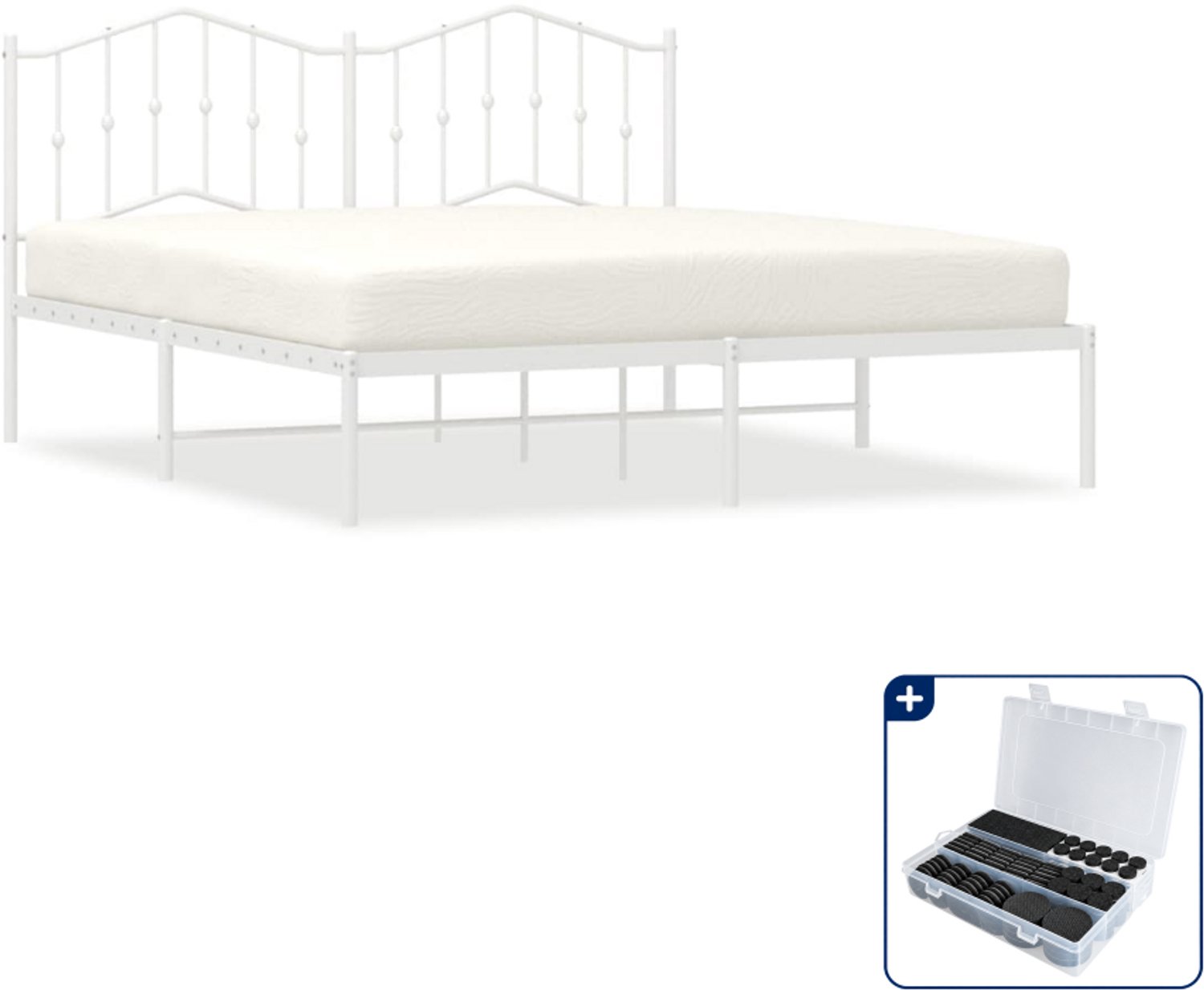 vidaXL Bedframe met hoofdbord - 183 x 213 cm - metaal - wit - Inclusief antikrasvilt 177-delig