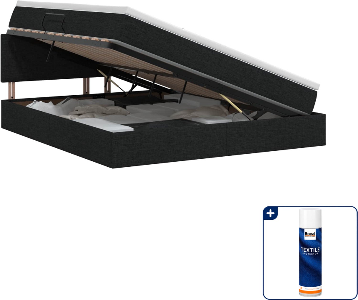 vidaXL Queensize opbergbed met matras - 160 x 200 cm - zwart - Inclusief textielbeschermer 500 ml