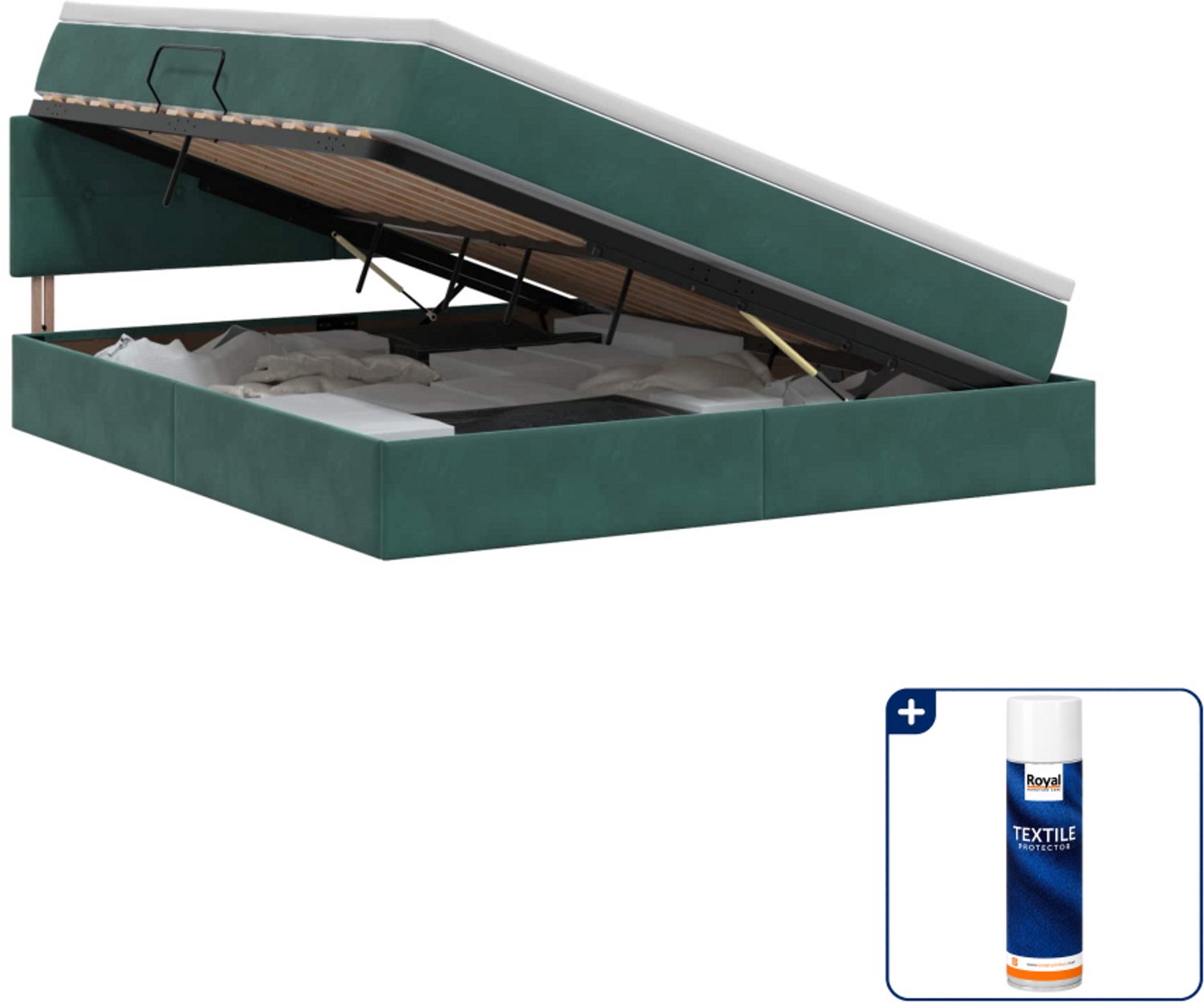 vidaXL Queensize opbergbed - 160 x 200 cm - fluweel - donkergroen - Inclusief textielbeschermer 500 ml