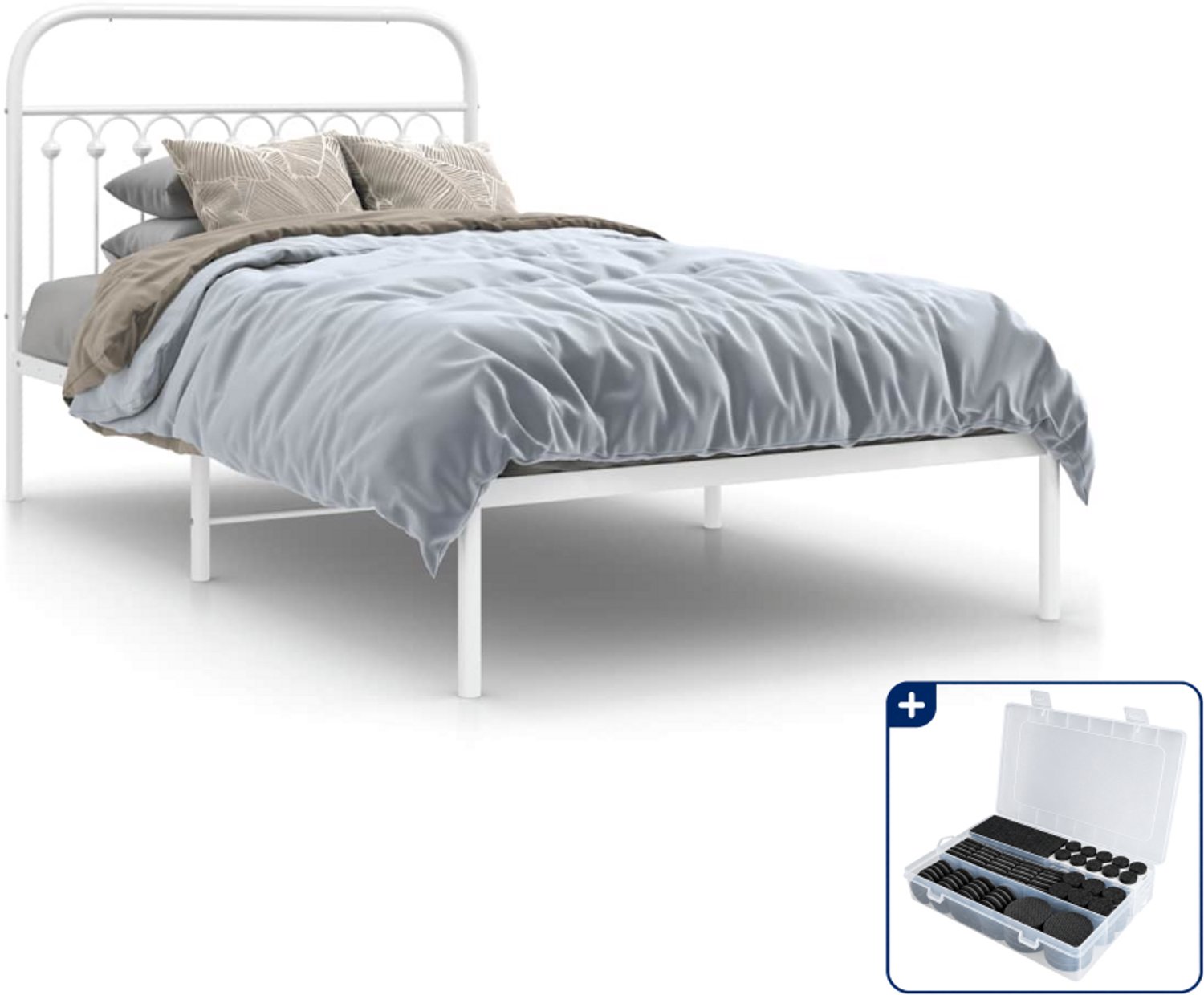 vidaXL bedframe - 107 x 203 cm - metaal - wit - Inclusief antikrasvilt 177-delig