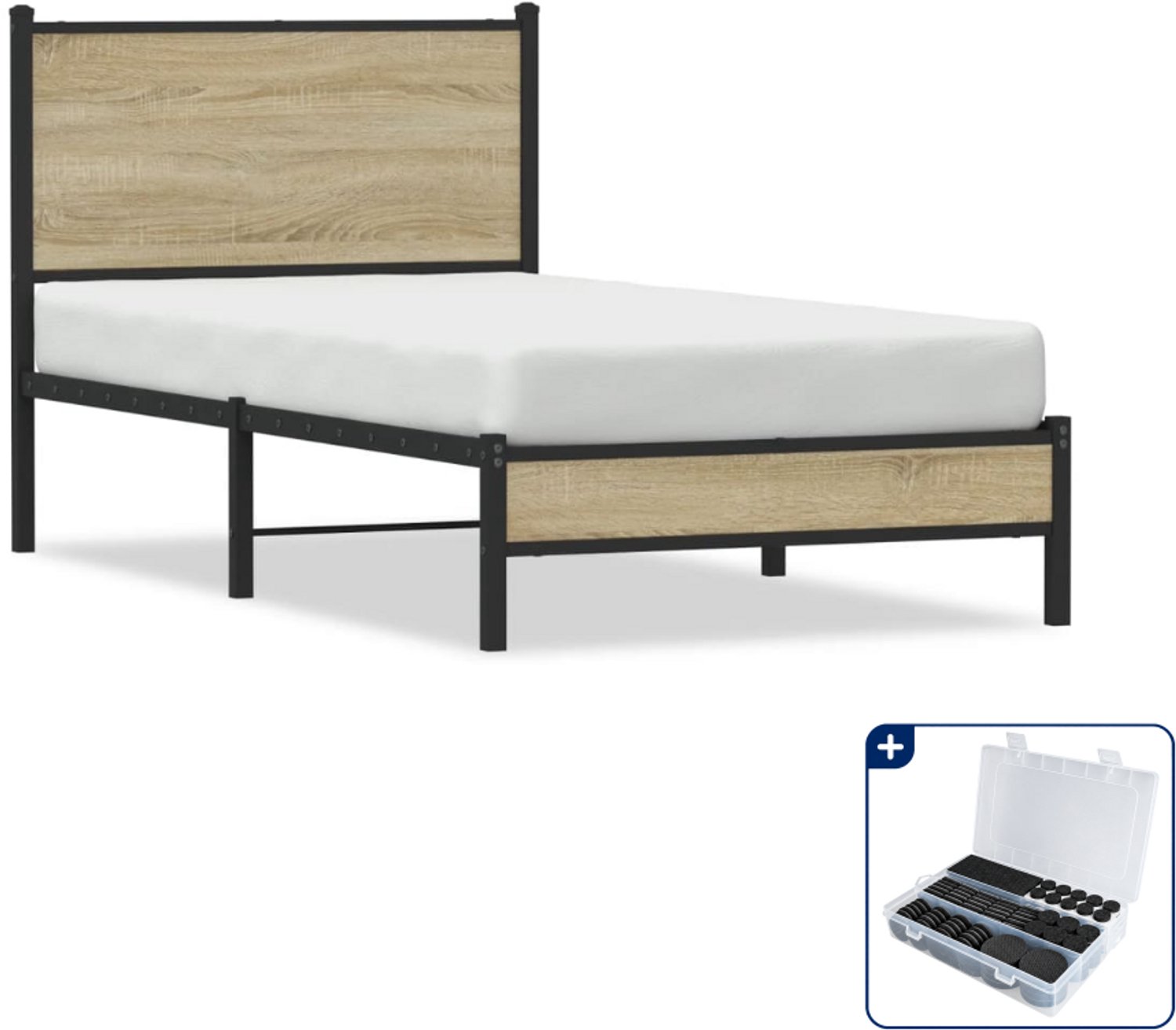vidaXL Bedframe - 80 x 200 cm - staal - sonoma eiken - Inclusief antikrasvilt 177-delig Bruin
