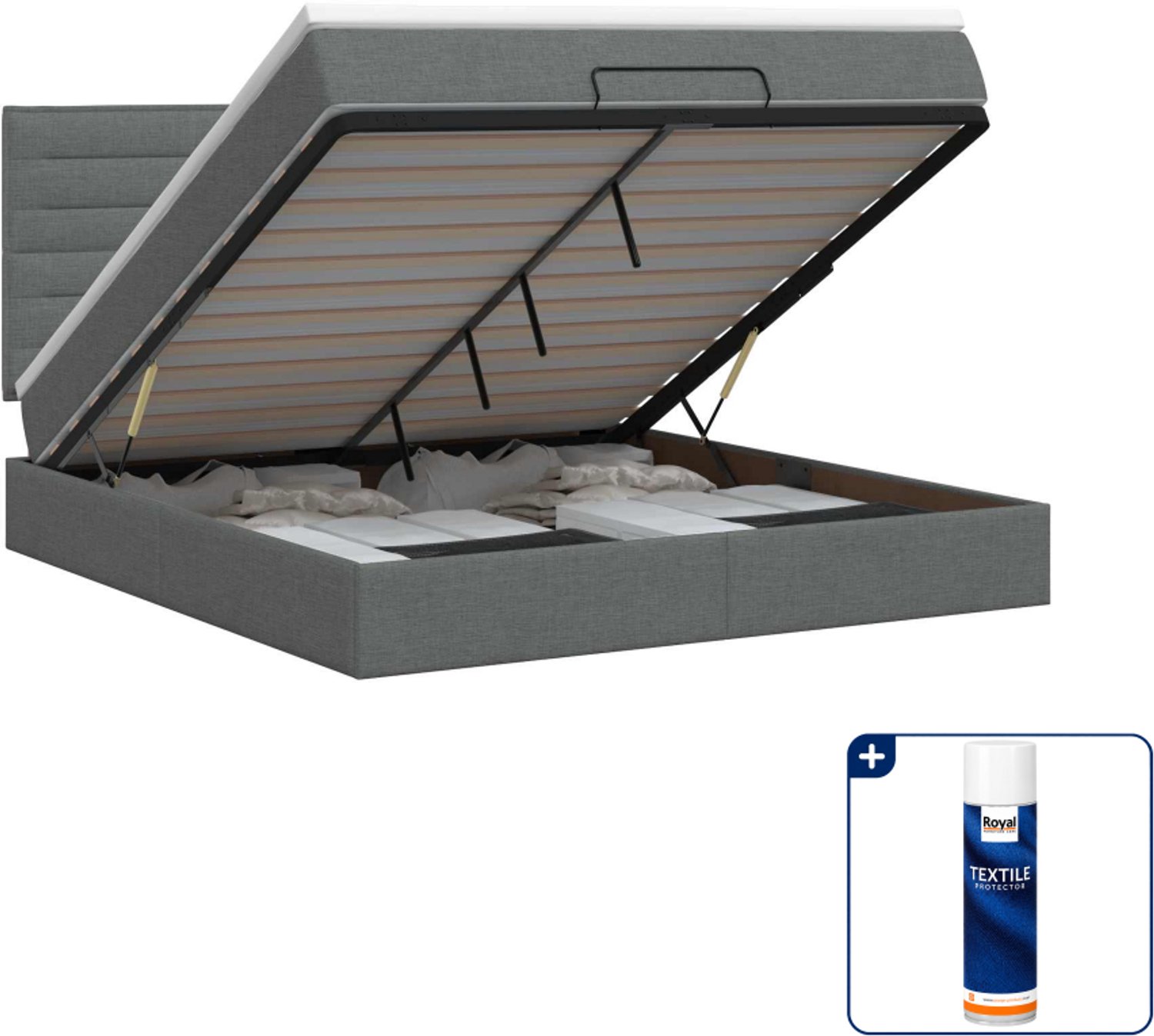 vidaXL Ottoman bed met matras - Small double - 140 x 200 cm - Stof - Donkergrijs - Inclusief textielbeschermer 500 ml Donker Grijn