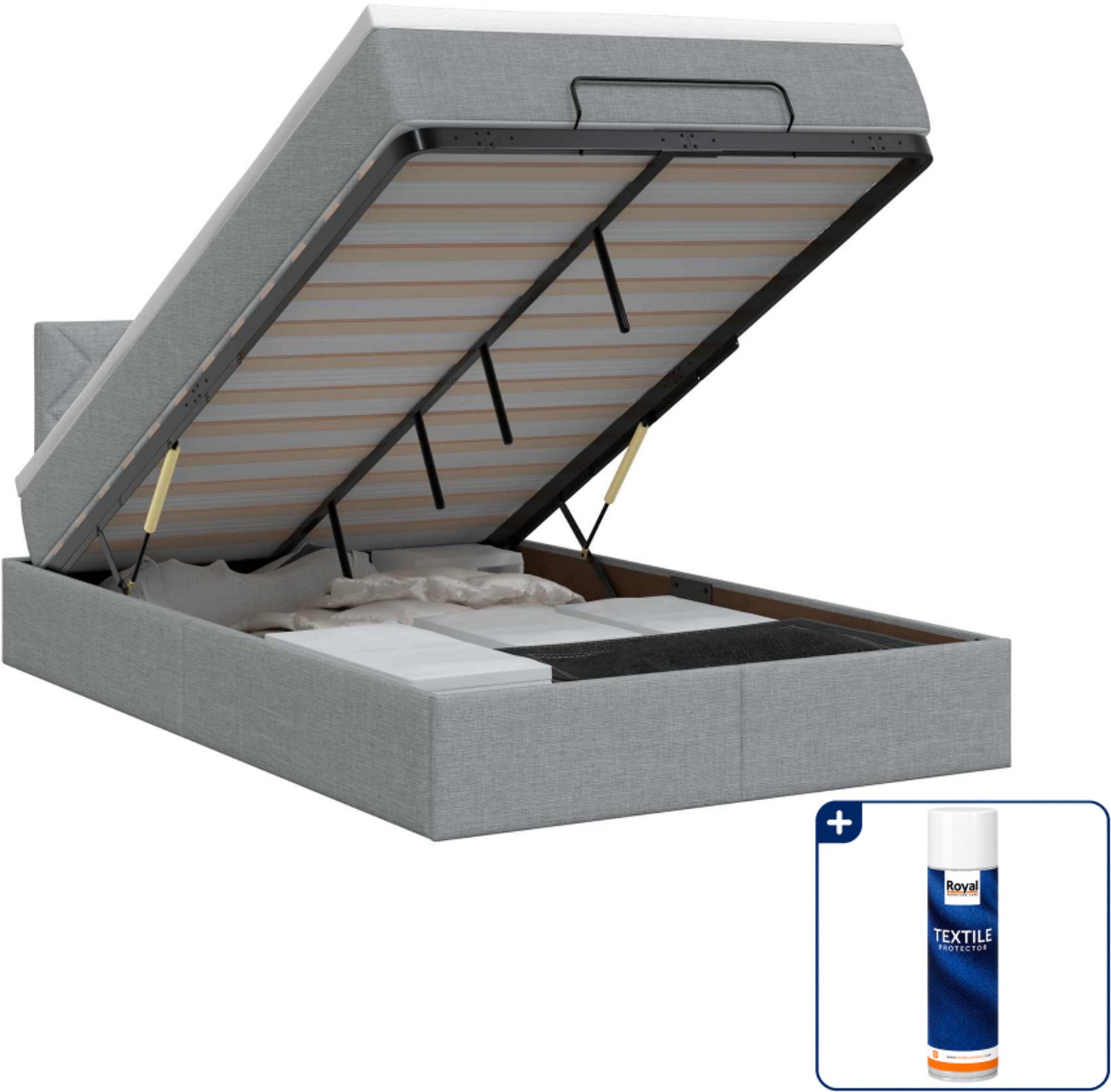 vidaXL ottoman bed met matras - 120 x 200 cm - lichtgrijs - Inclusief textielbeschermer 500 ml