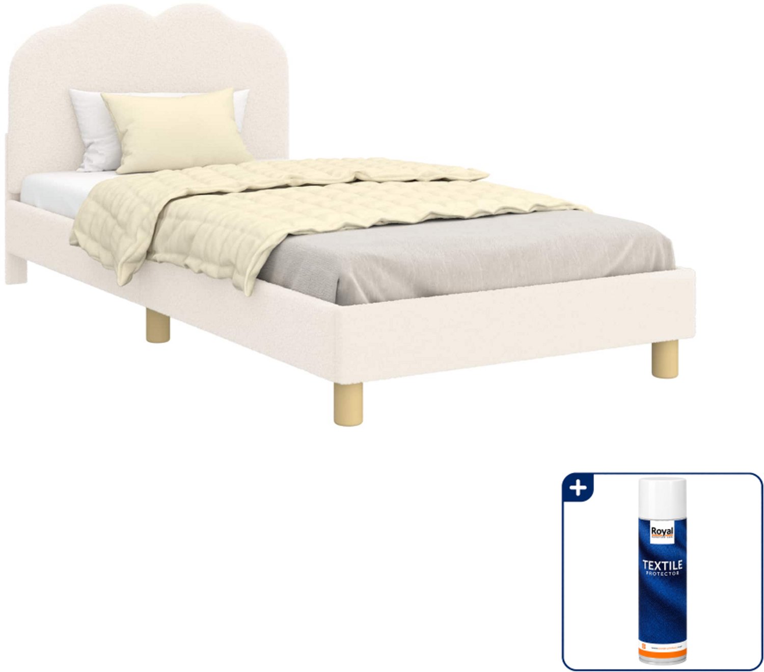 vidaXL kinderbedframe - 80 x 200 cm - bewerkt hout - crèmekleurig - Inclusief textielbeschermer 500 ml