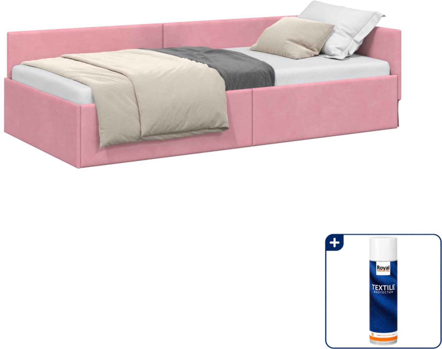 vidaXL hoekbedframe - 90 x 200 cm - fluweel - roze - Inclusief textielbeschermer 500 ml