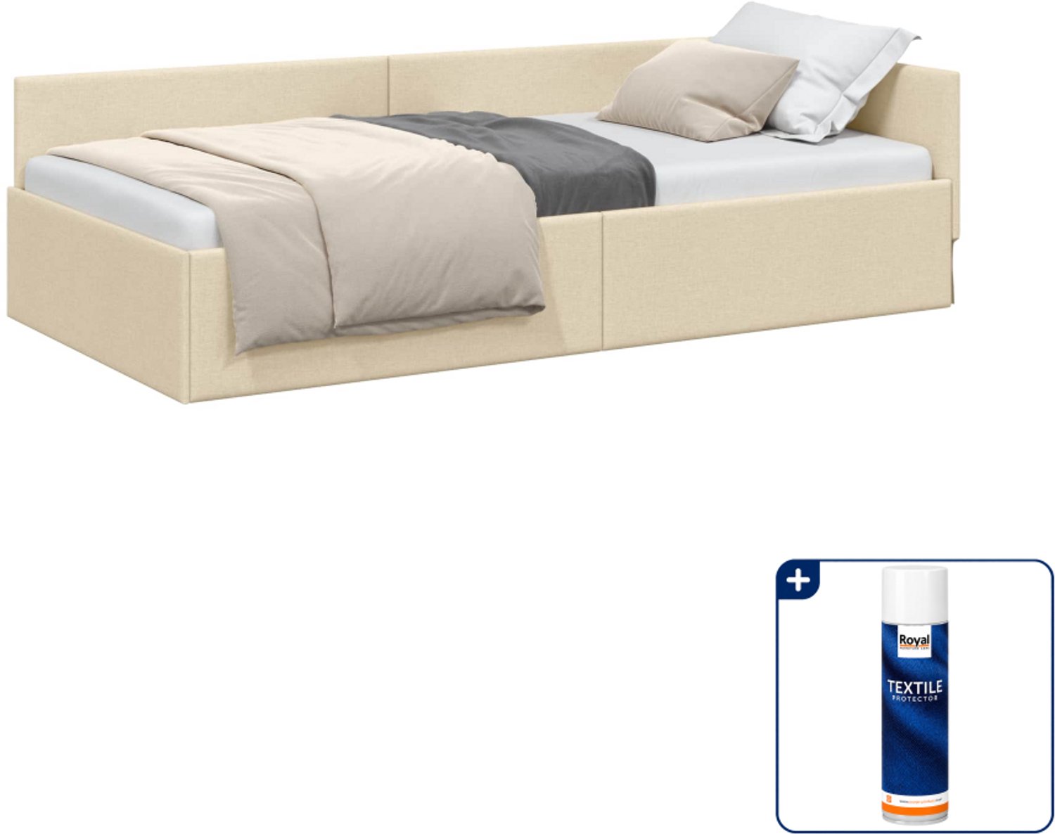 vidaXL hoekbedframe - 90 x 190 cm - stof - crème - Inclusief textielbeschermer 500 ml