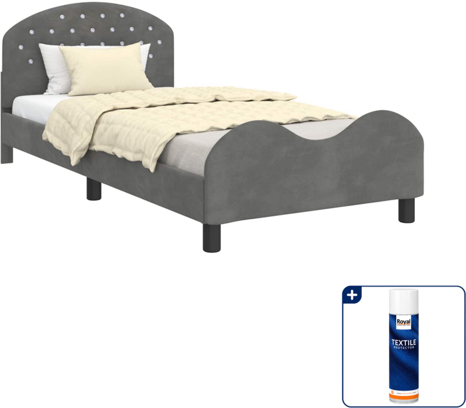 vidaXL kinderbedframe - 80 x 200 cm - bewerkt hout - donkergrijs - Inclusief textielbeschermer 500 ml