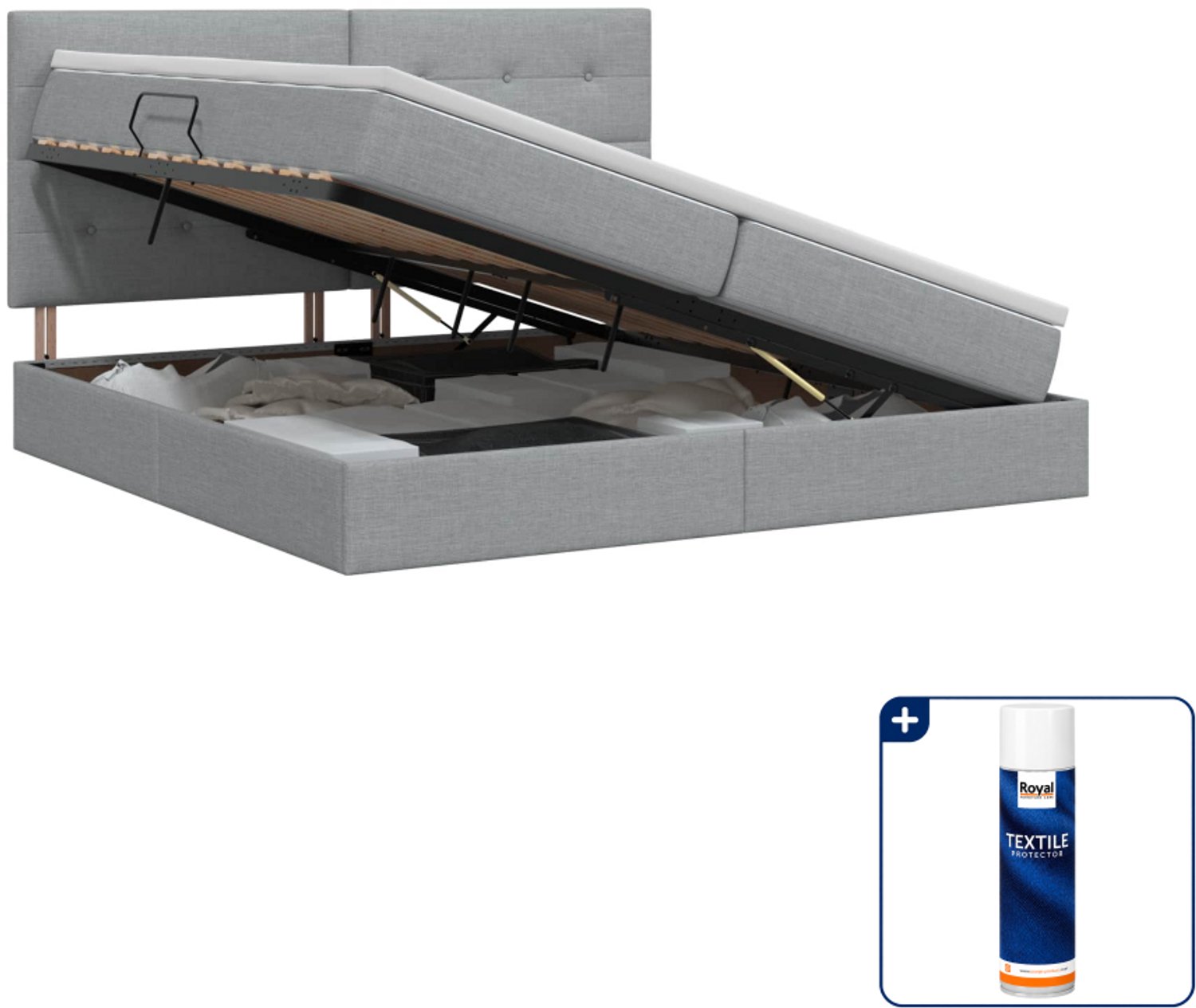 vidaXL Opbergbed met matras - 200 x 200 cm - kunstleer - lichtgrijs - Inclusief textielbeschermer 500 ml