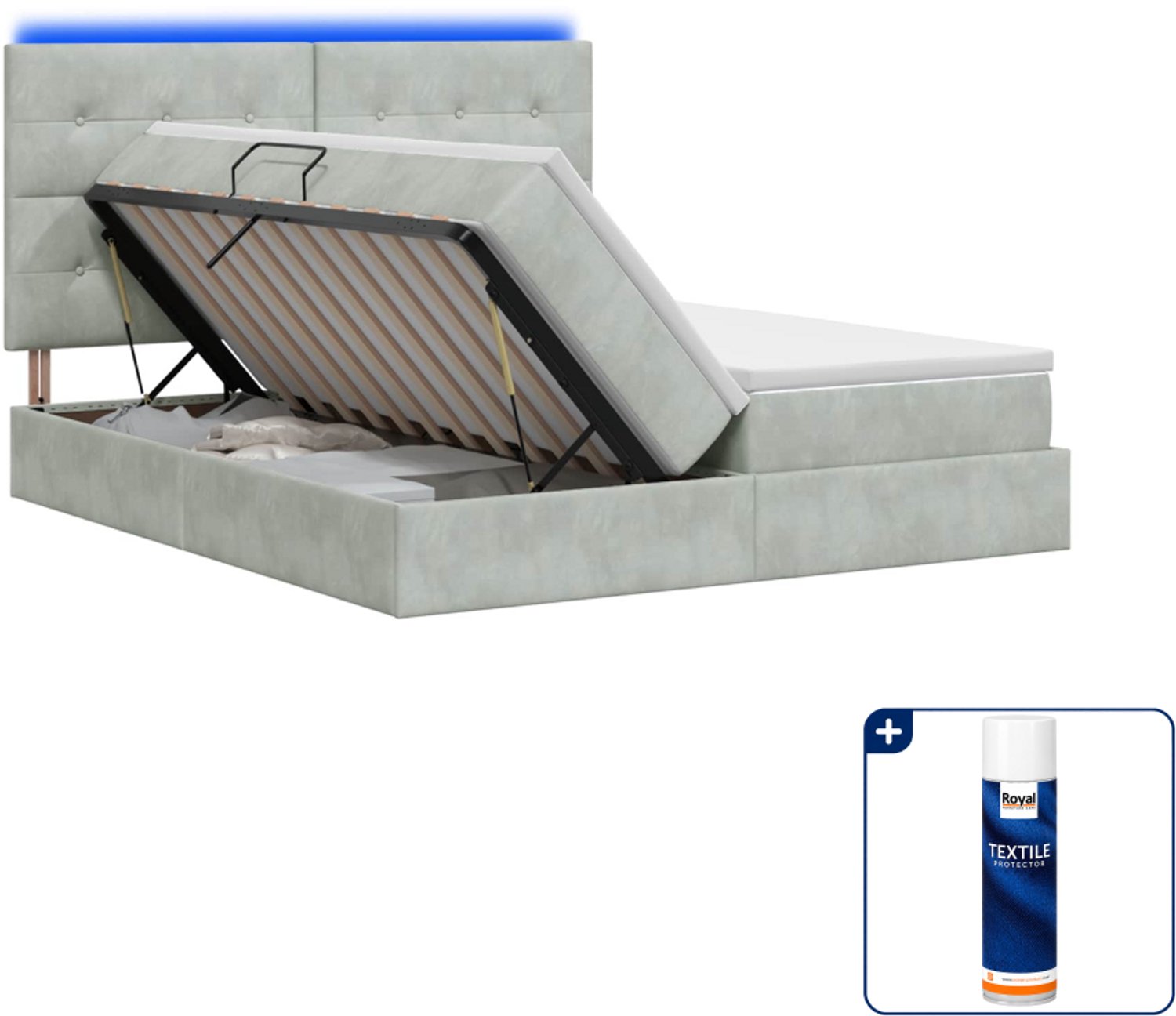vidaXL LED opslagbed - Kingsize - 180 x 200 cm - lichtgrijs - Inclusief textielbeschermer 500 ml