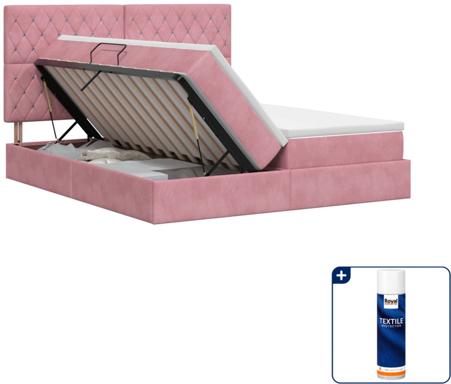 vidaXL opbergbed - 200 x 200 cm - fluweel - roze - Inclusief textielbeschermer 500 ml