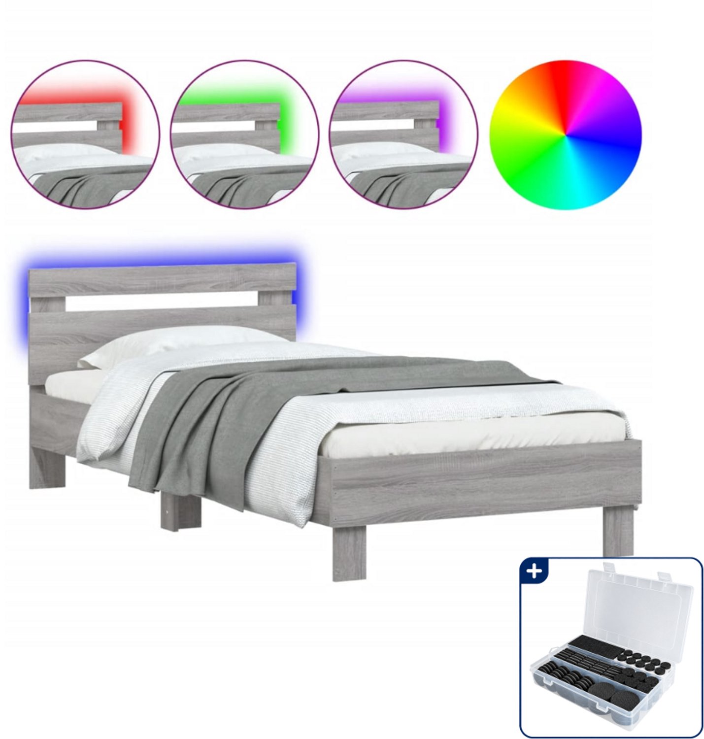 vidaXL bedframe met LED 90 x 190 cm - grijs sonoma eikenkleur - Inclusief antikrasvilt 177-delig