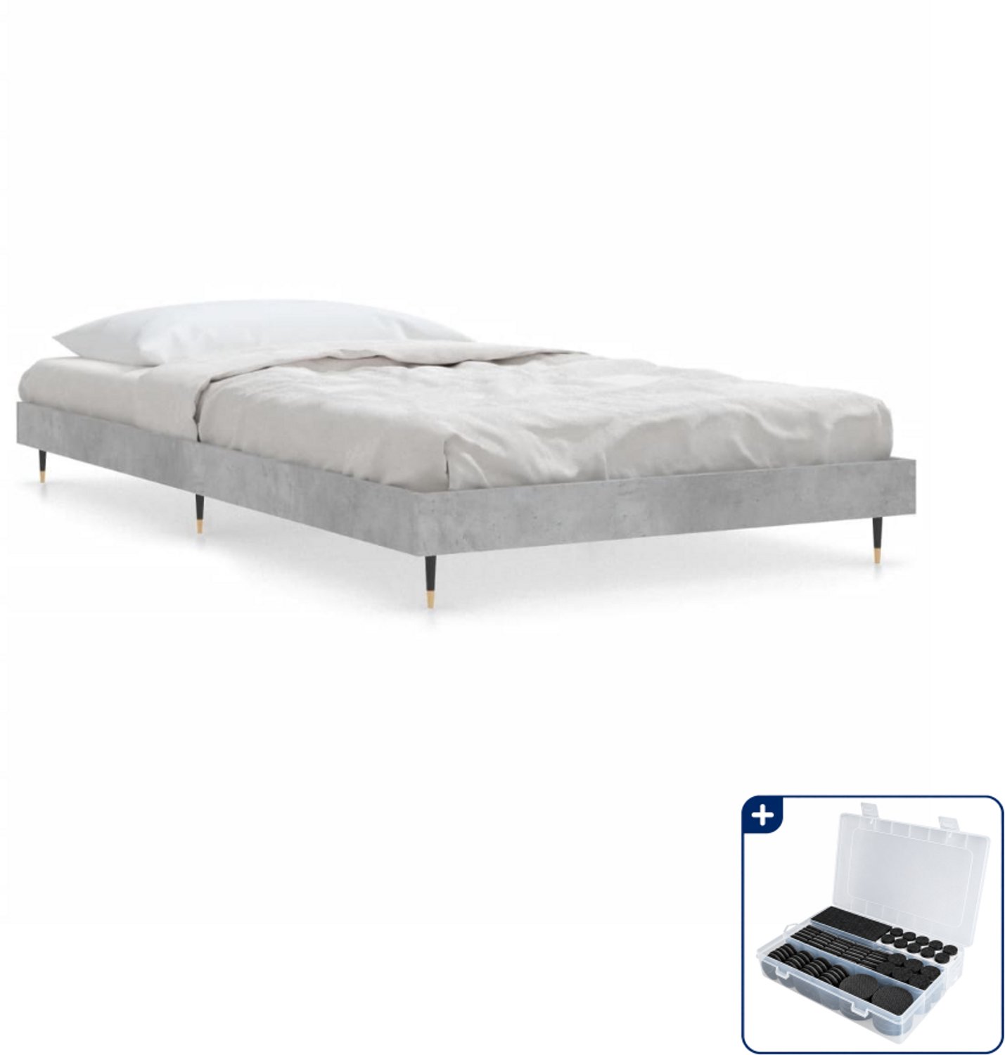 vidaXL bedframe - 100 x 200 cm - bewerkt hout - betongrijs - Inclusief antikrasvilt 177-delig