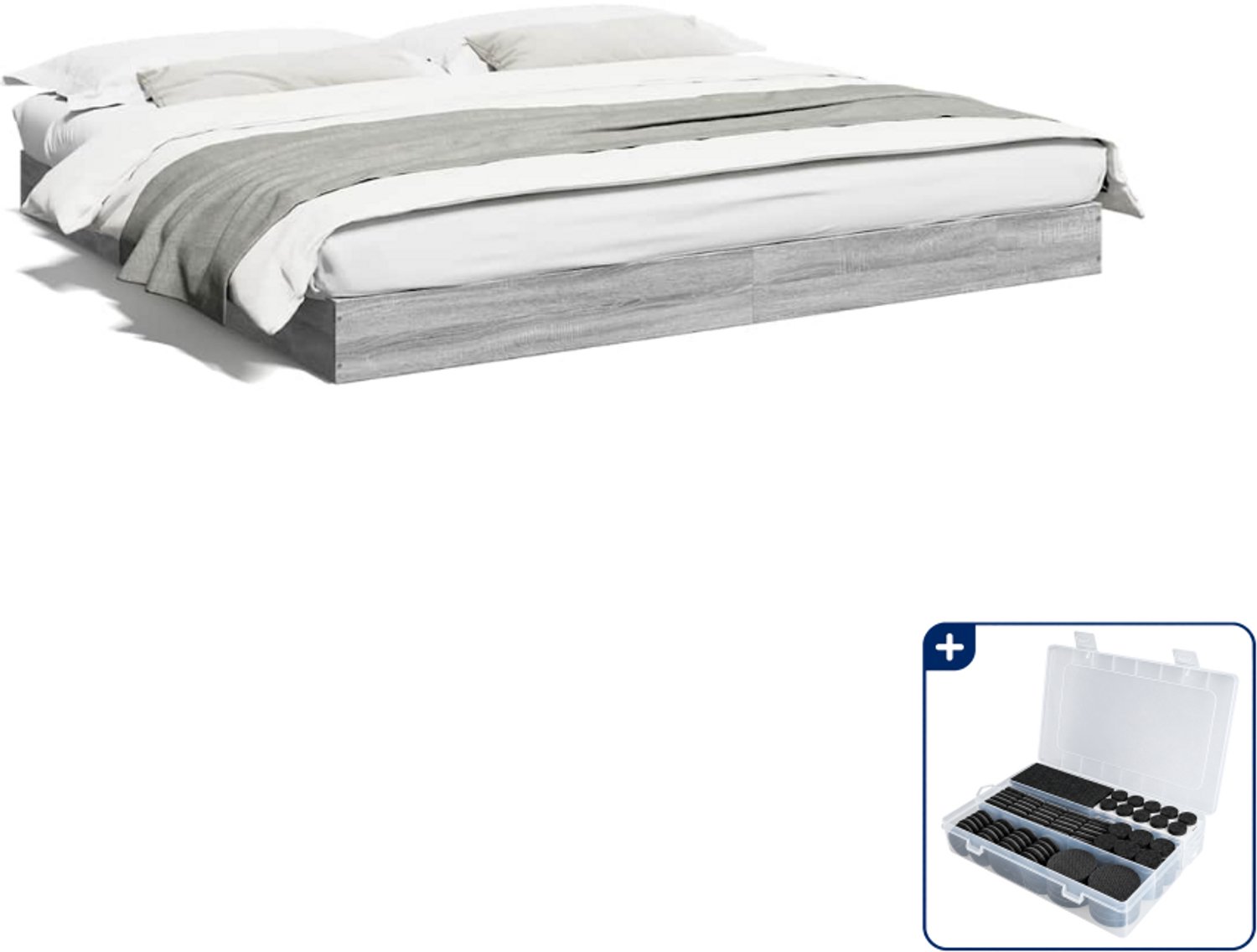 vidaXL Bedframe - Kingsize - 180 x 200 cm - bewerkt hout - grijs sonoma - Inclusief antikrasvilt 177-delig