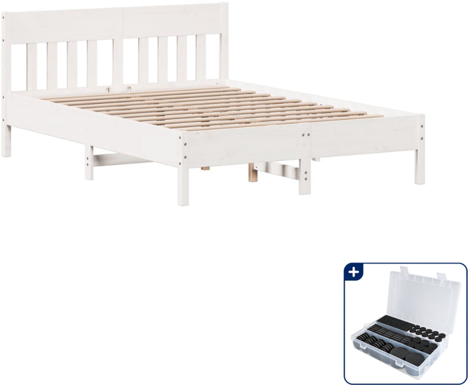 vidaXL Bedframe - 140 x 190 cm - massief grenenhout - wit - Inclusief antikrasvilt 177-delig