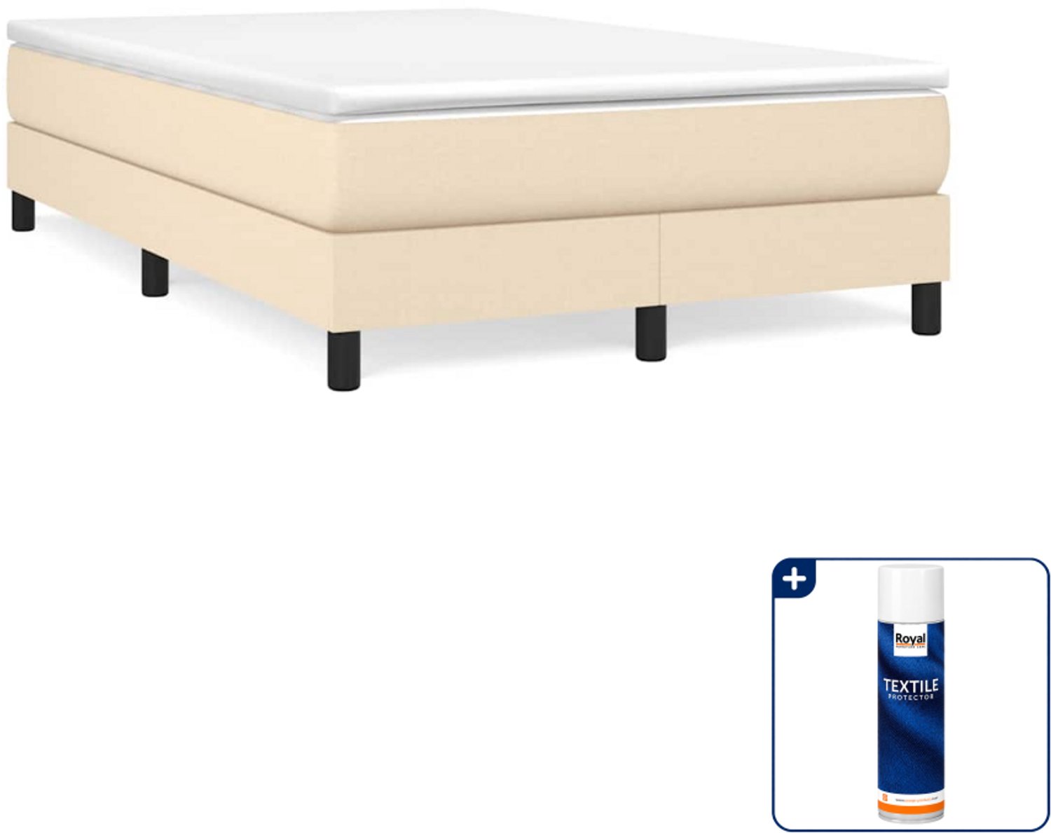 vidaXL boxspring bed - 120 x 200 cm - stof - crème - Inclusief textielbeschermer 500 ml Zwart