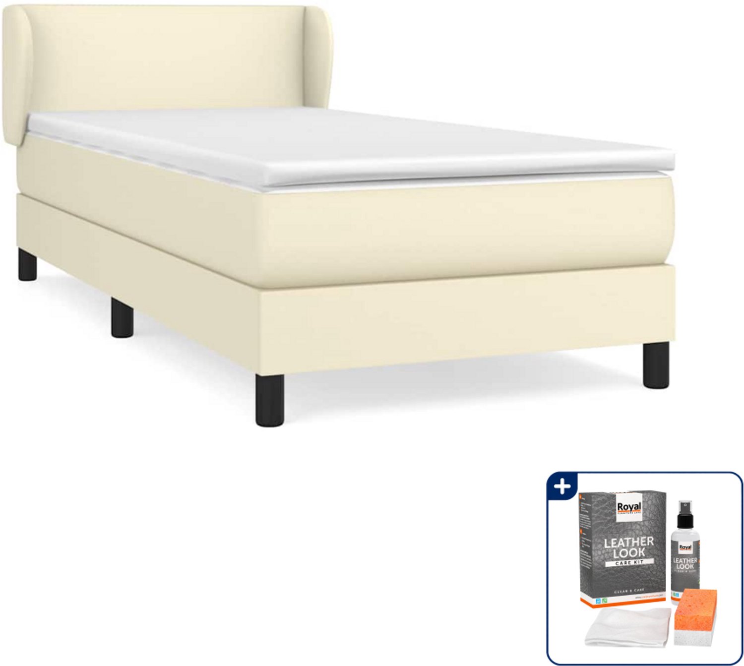 vidaXL boxspring met matras - 100 x 200 cm - kunstleer - crème - Inclusief onderhoudsset voor kunstleer 150 ml