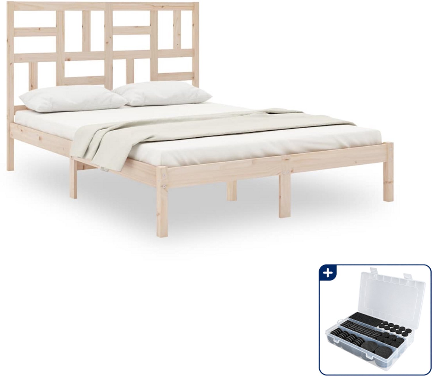 vidaXL bedframe - Queensize - 160 x 200 cm - massief grenenhout - Inclusief antikrasvilt 177-delig Bruin