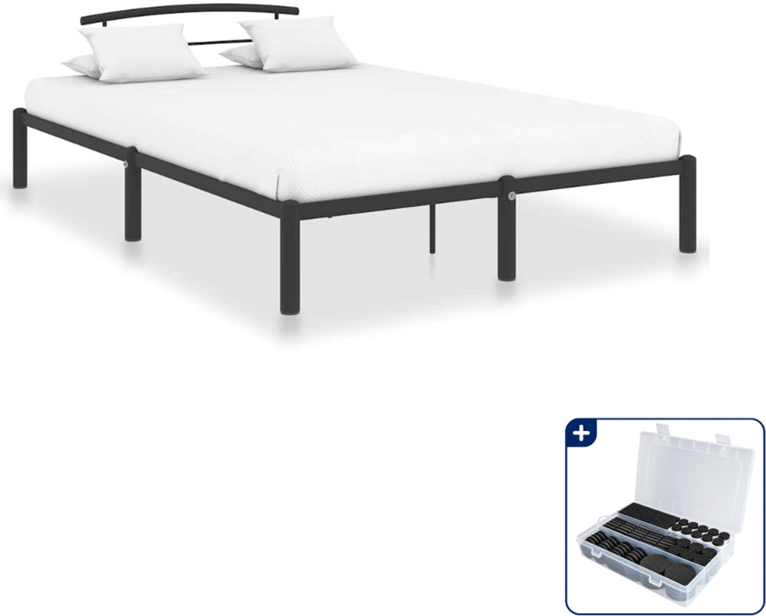 vidaXL Bedframe Queensize - 160 x 200 cm - metaal - zwart - Inclusief antikrasvilt 177-delig